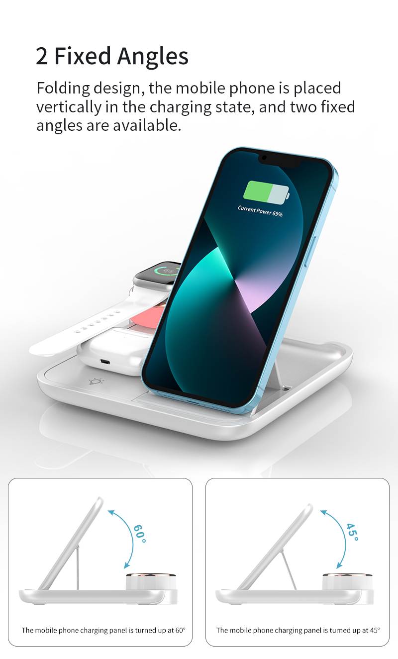 4in1 Wireless Charger Folding Wireless Charging Station For Iphone Apple Samsung Watch Airpods 3 In 1 Wireless Charger
