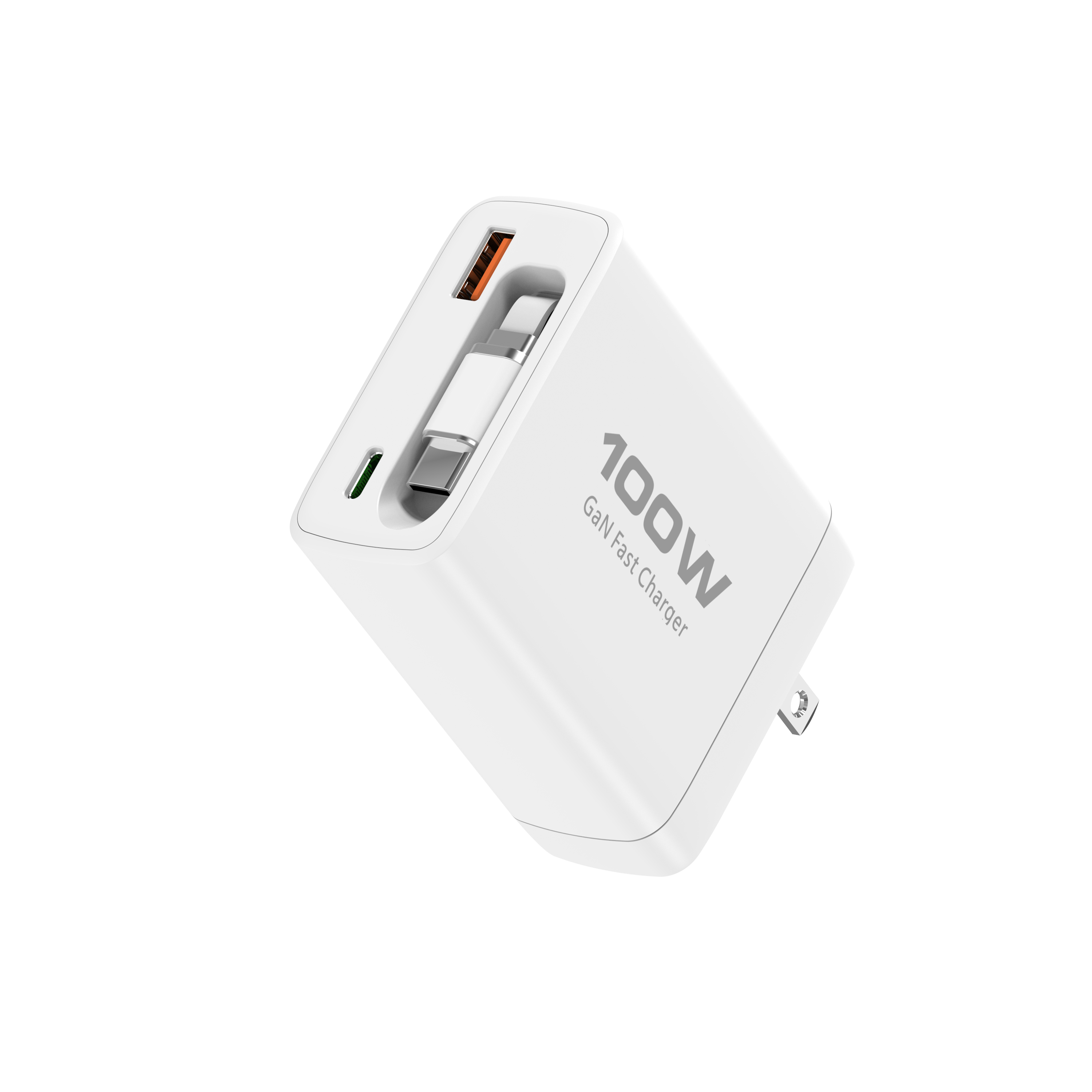 GaN PD 100W Travel Charger with Type C 100W Retractable Cable QC PPS Mini Portable Adapter USB C Wire Slim Phone Laptop Chargers