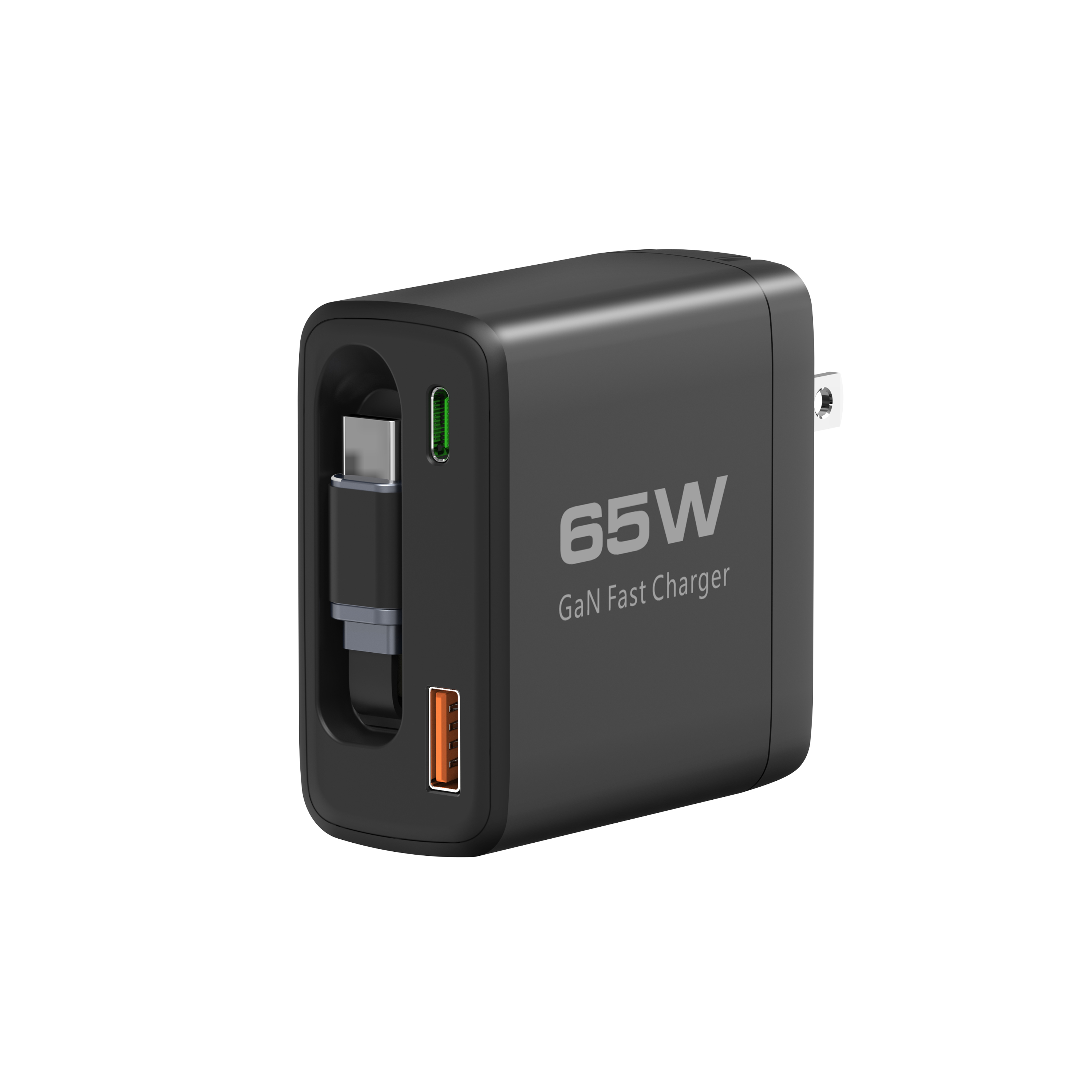 65W Retractable USB C Charger, Retractable Charger with Type C Cable and QC18W PD30W Port, PD PPS Fast Charging Block with Foldable Plug for iPhone 16 15 14 13 12 11, Galaxy, LG, Pixel, Pad, Tablet