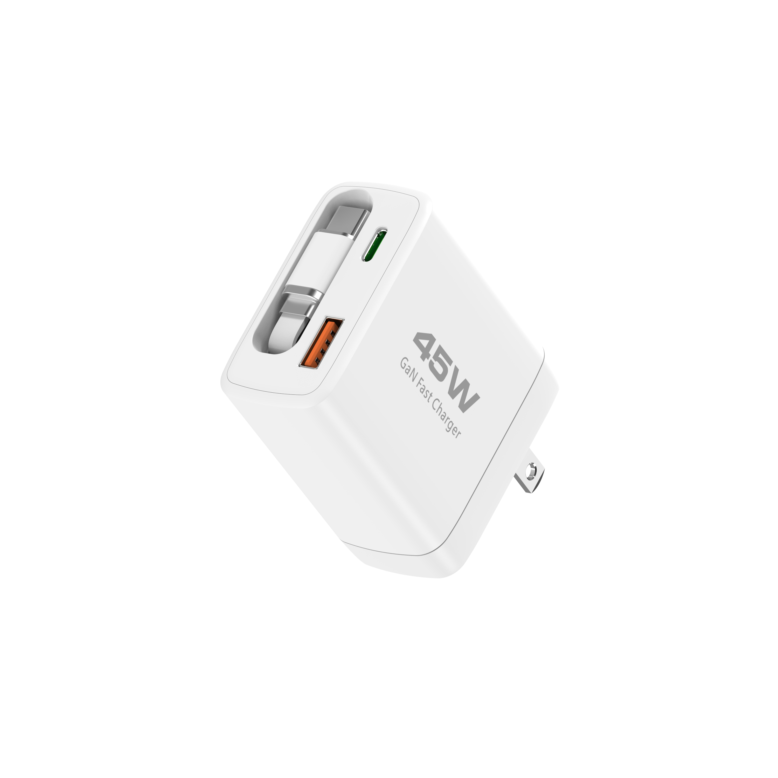 45W Retractable Wall Charger, GaN6 Fast Charger with 45W Retractable Type-C Cable and 1A1C Port, Portable Retractable Charger Wall Plug for iPhone 16/15 Pro Max/iPad/Galaxy/Pixel