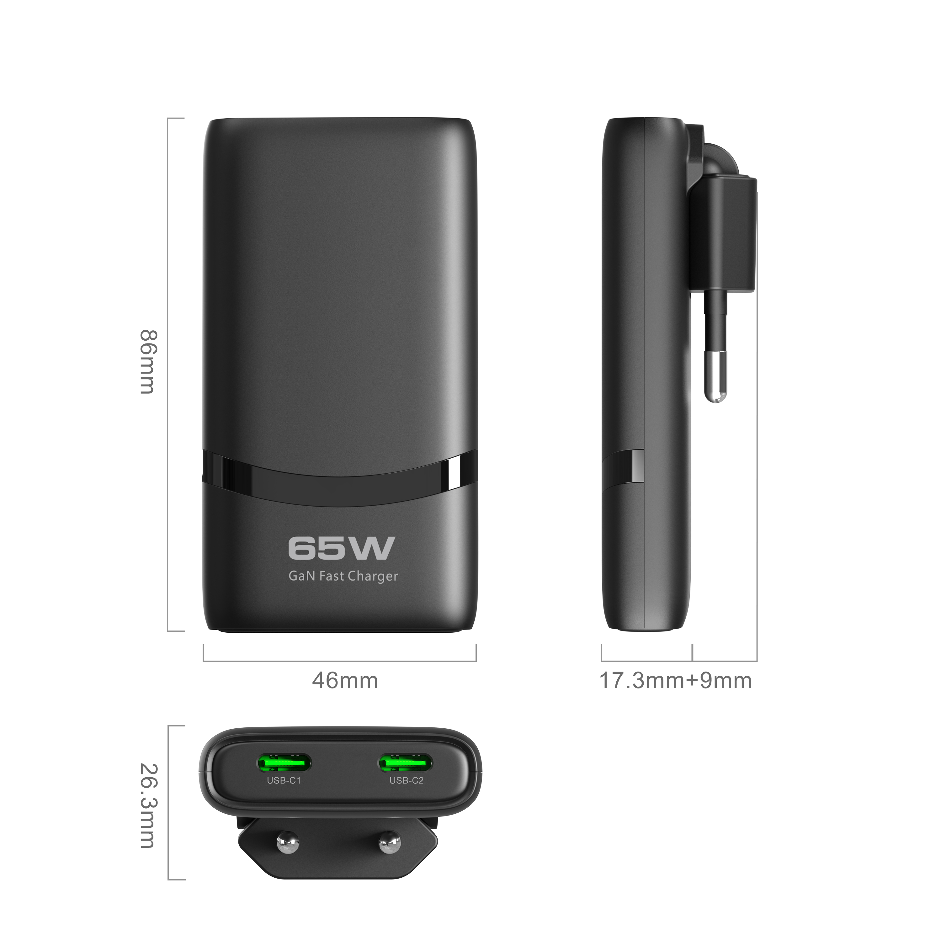 Original foldable design 65W Foldable European standard pins Ultra-Slim GaN charger