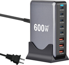 600W USB C Fast Charger Block, 8 Port Charging Station, GaN Ⅲ Multi Port Charging Station Hub for Multiple Devices, Multiport USB Charger Station Compatible with MacBook iPhone iPad Dell