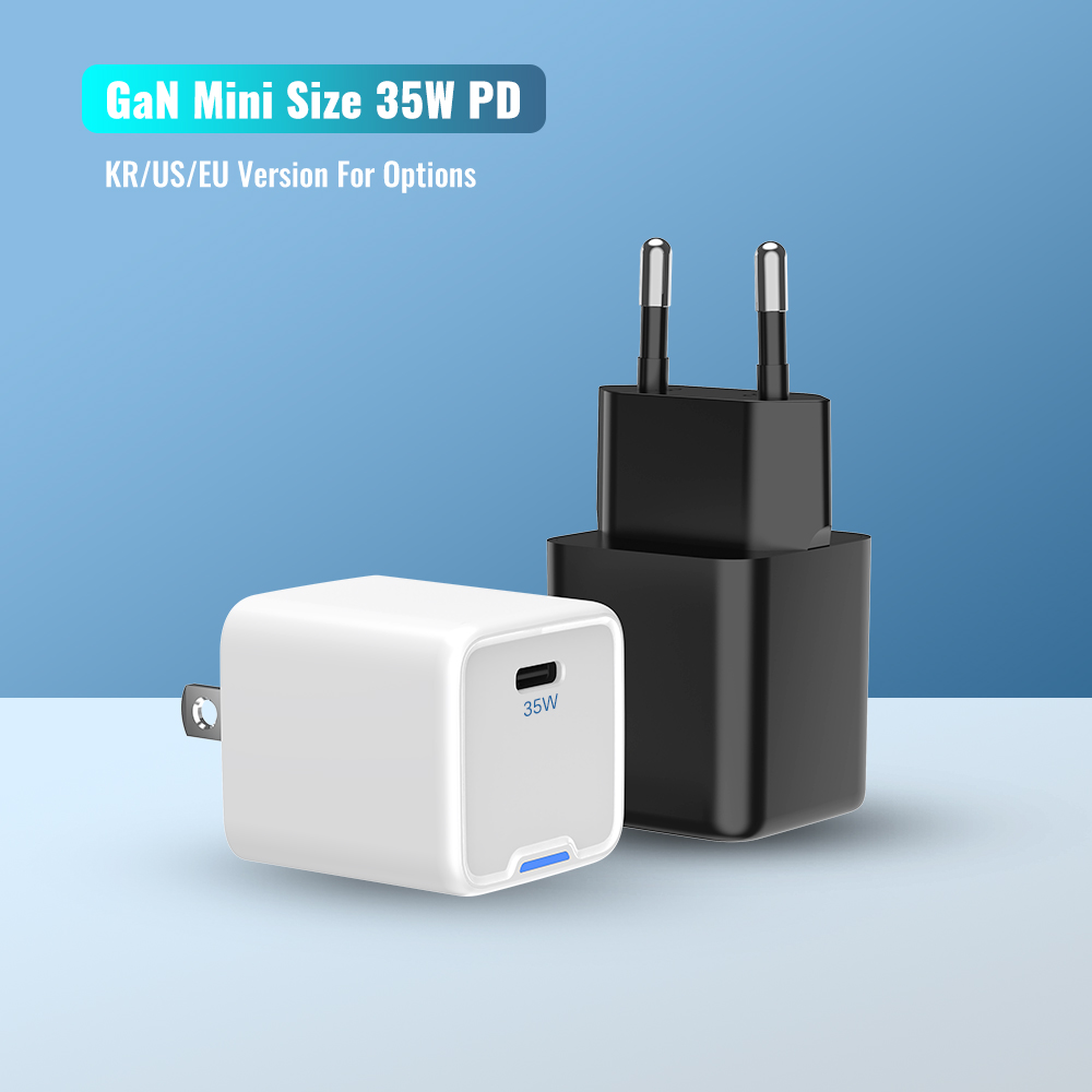 Fast Quick Charging US EU UK Plug PD PPS Single Port Type C Indicator Light Travel Portable Wall Power Adapter GaN Charger 35W