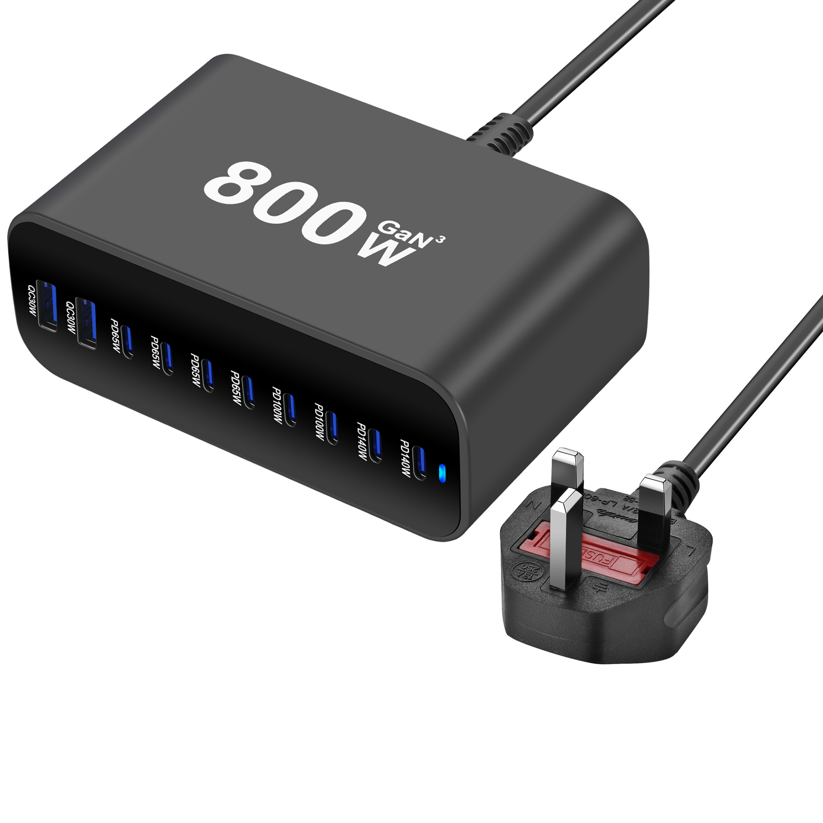 800W USB C Fast Charger Block, 10 Port USB Charging Station, GaN Ⅲ Pro Dual 140W PD PPS Port for Multiple Devices,Laptop Wall Charger Compatible with DELL, HP, MacBook Pro,iPhone 16,Galaxy S24