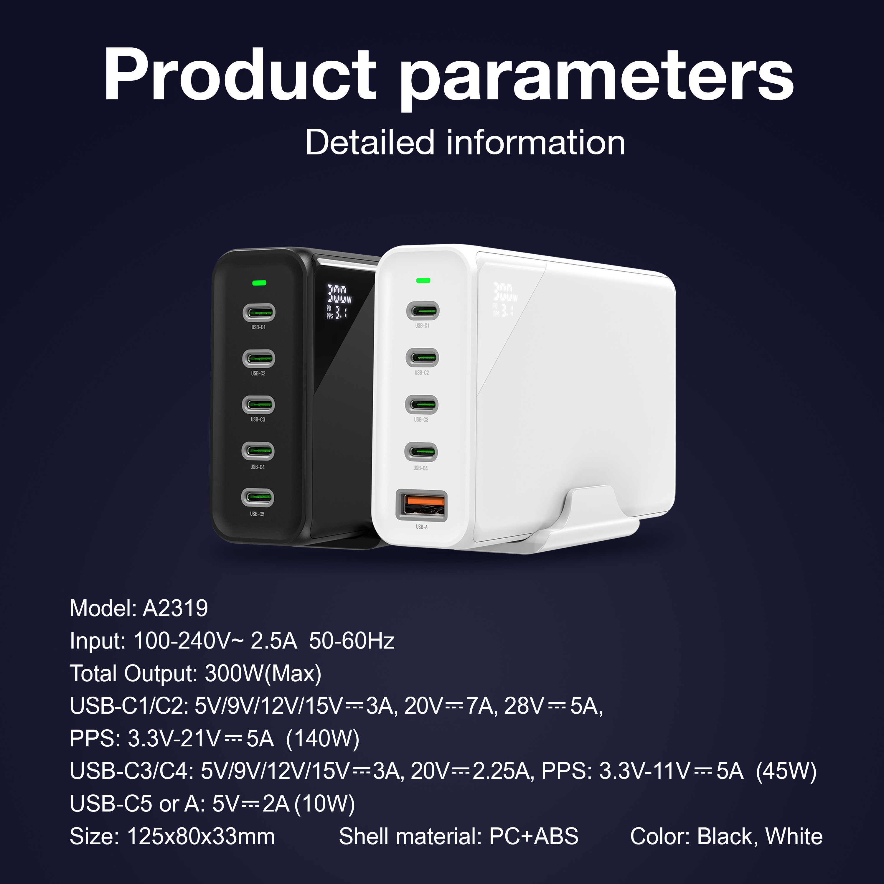 HUNDA 300W USB C Charger GaN Charging Station Desktop 5 Ports PD 100W Fast Power Adapter Support PD3.0 /PPS 45W /QC5 for MacBook Pro/Air, iPhone 15 Pro,Samsung,HP,Dell etc