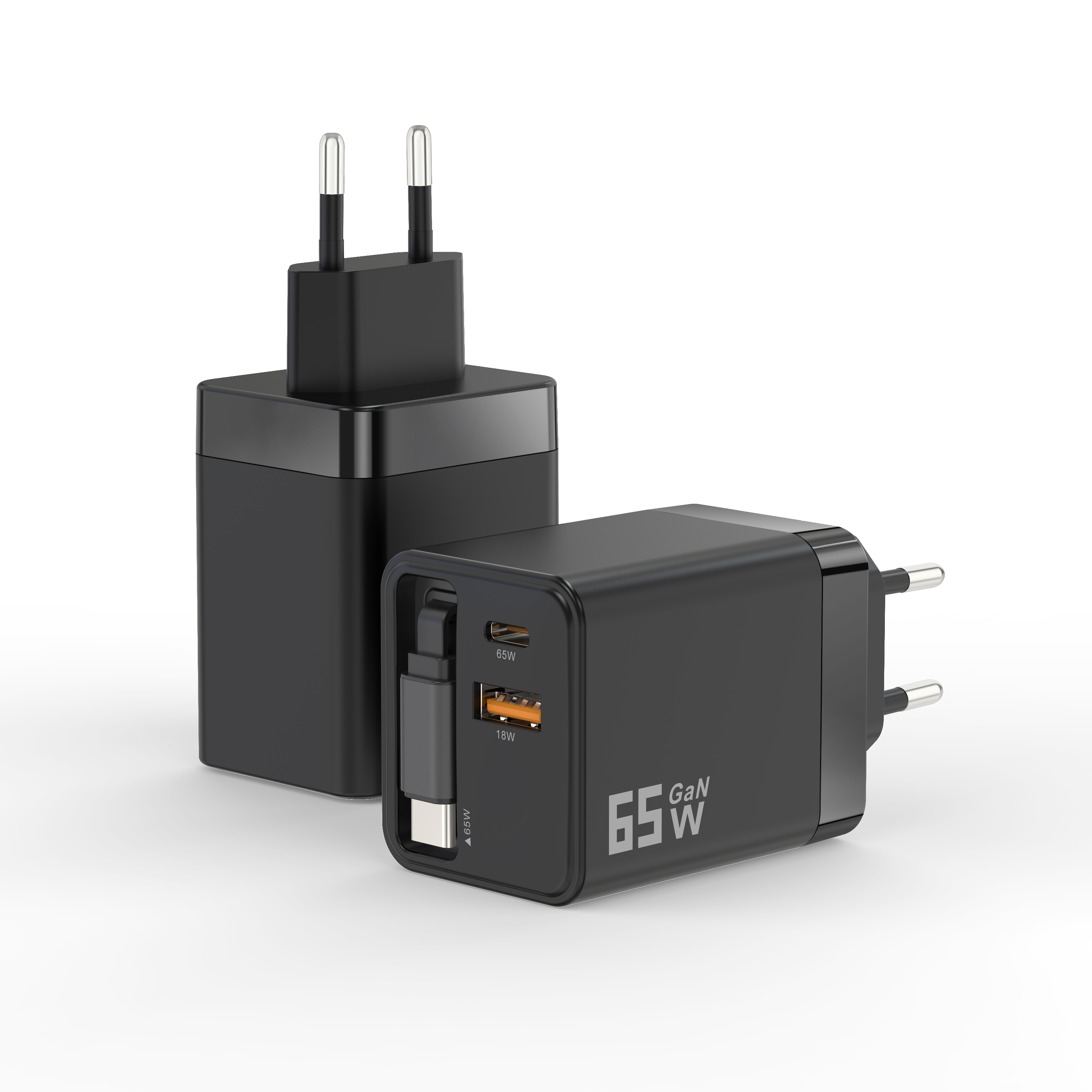 65W USB C Charger Block with Retractable Type C Cable and Dual Port Travel Charger (GaN3), PD PPS Fast Charging Foldable Wall Charge for MacBook,Lenovo IdeaPad,iPhone 16 Pro Max,Galaxy S24 and More