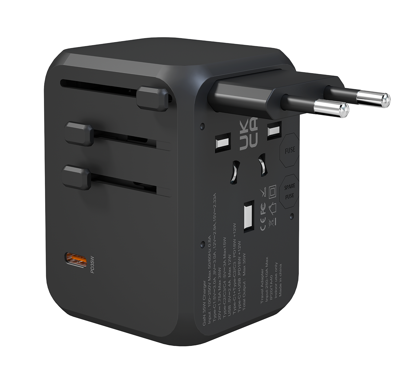 Universal Travel Adapters VeSmart International Plug Adaptor 5 Port USB C 35W Worldwide Power Adapter for US to Europe UK AUs