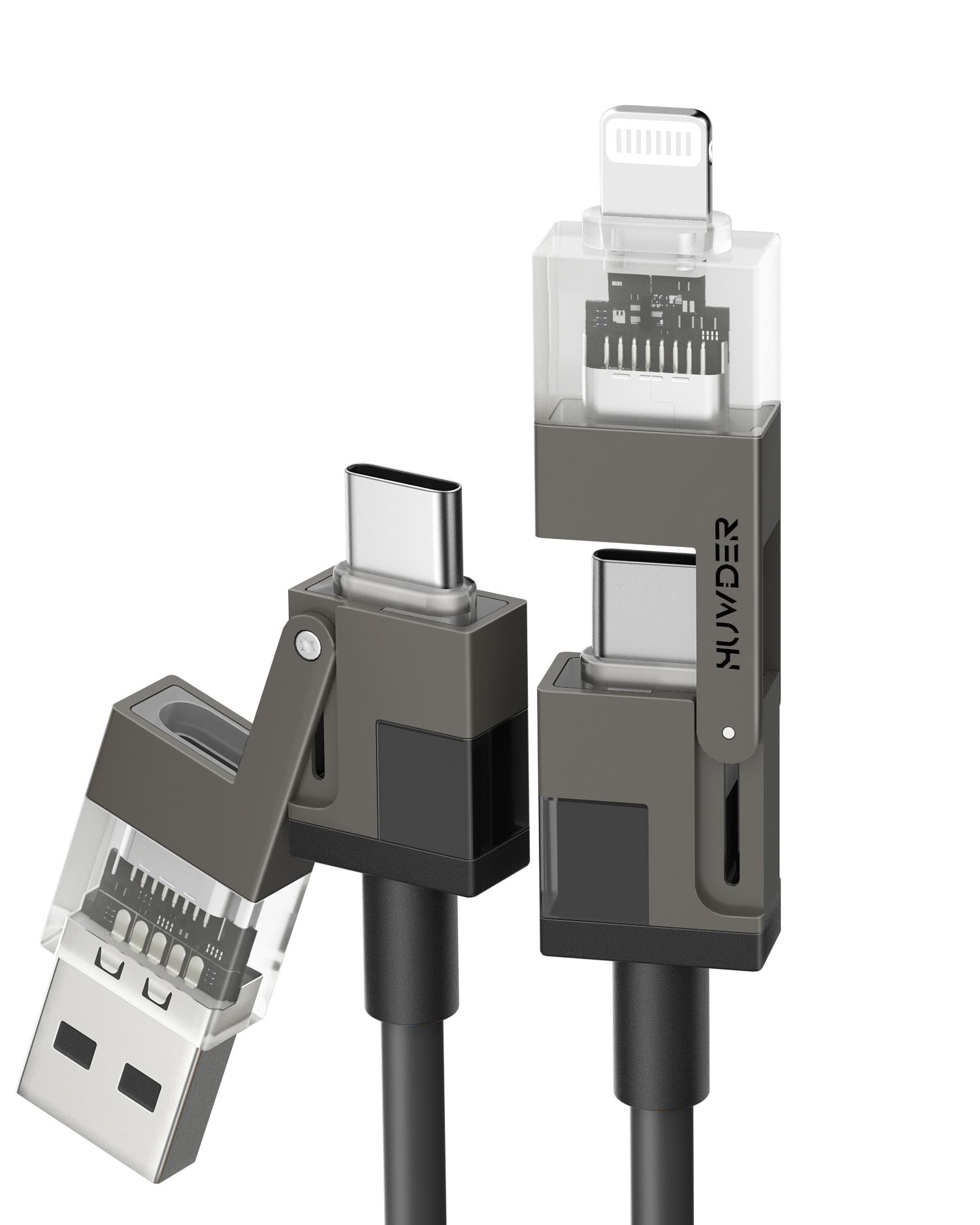 HUNDA 4 in 1 USB C to C Fast Charging Cable, Silicone USB C to Lightning Cable 100W Dual Type C Cable Combo Lightning/Type C/USB A Ports for iPhone 15/15 Pro/15 Pro Max,Android,Samsung etc,5ft