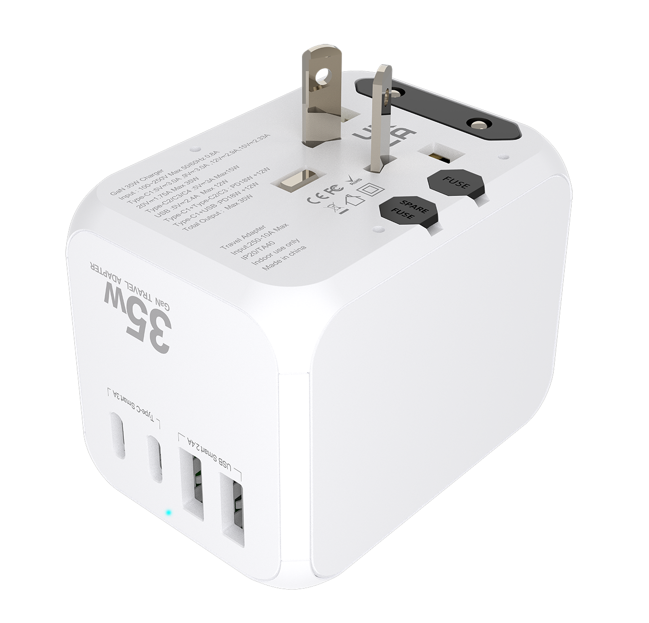 Universal Travel Adapters VeSmart International Plug Adaptor 5 Port USB C 35W Worldwide Power Adapter for US to Europe UK AUs