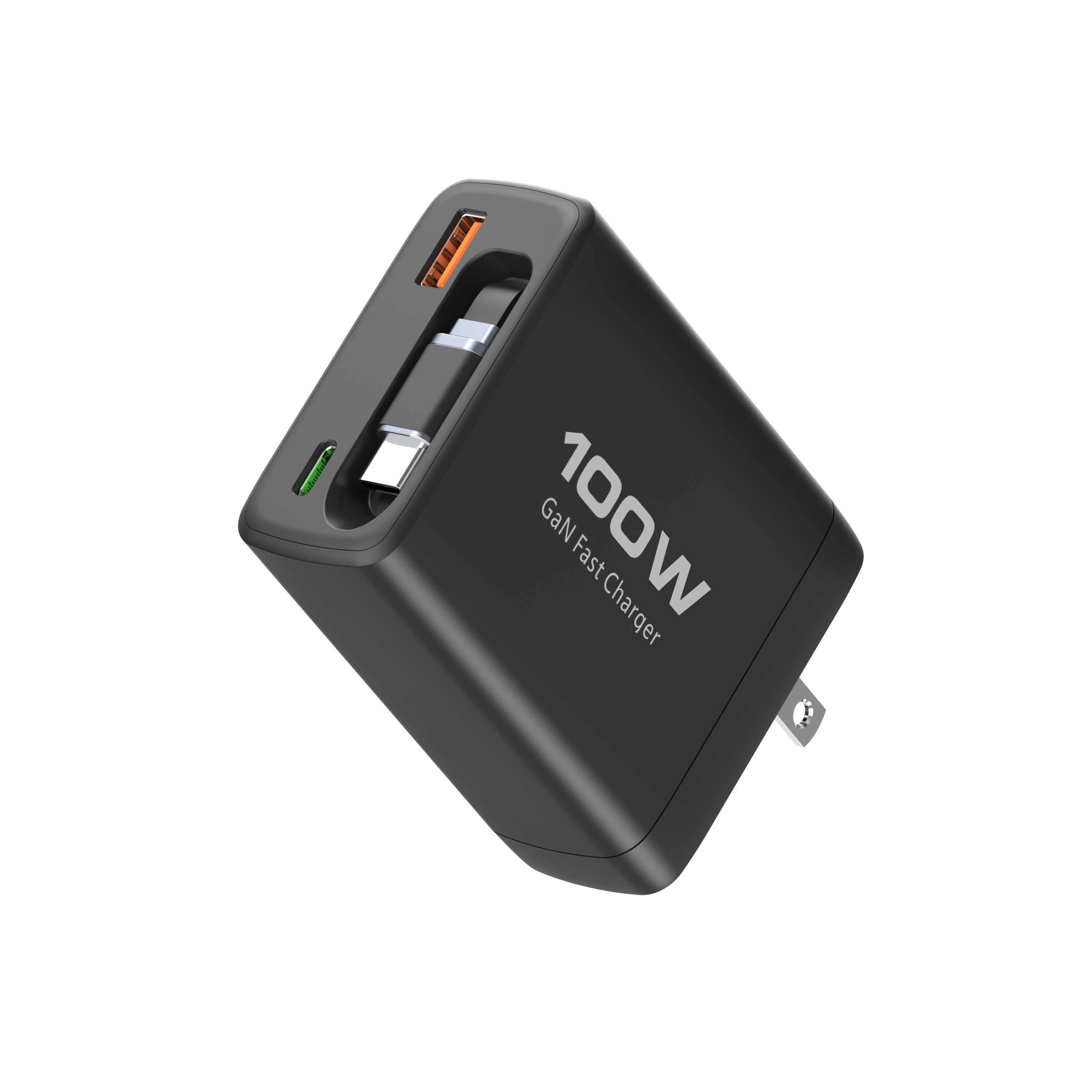 GaN PD 100W Travel Charger with Type C 100W Retractable Cable QC PPS Mini Portable Adapter USB C Wire Slim Phone Laptop Chargers