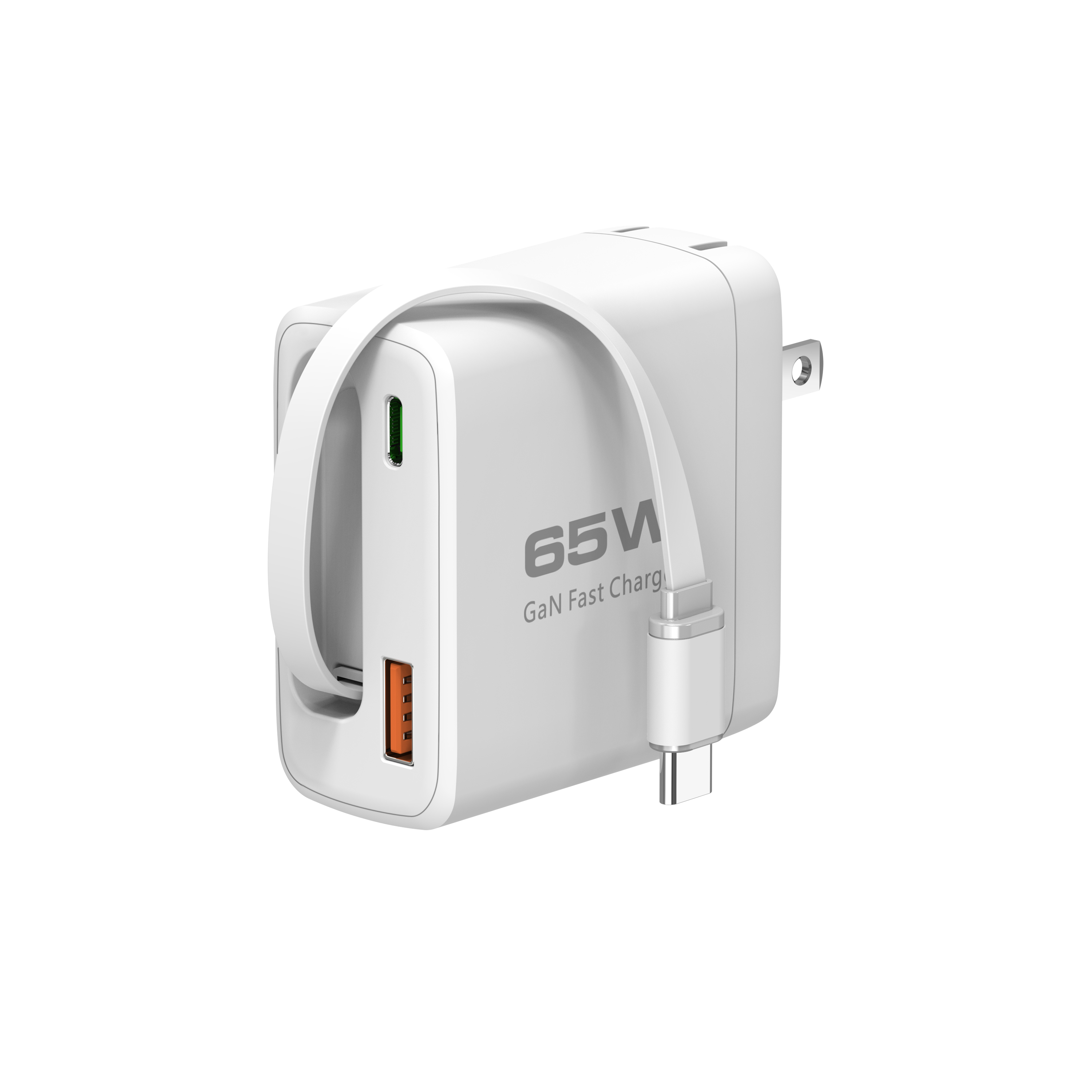 65W Retractable USB C Charger, Retractable Charger with Type C Cable and QC18W PD30W Port, PD PPS Fast Charging Block with Foldable Plug for iPhone 16 15 14 13 12 11, Galaxy, LG, Pixel, Pad, Tablet
