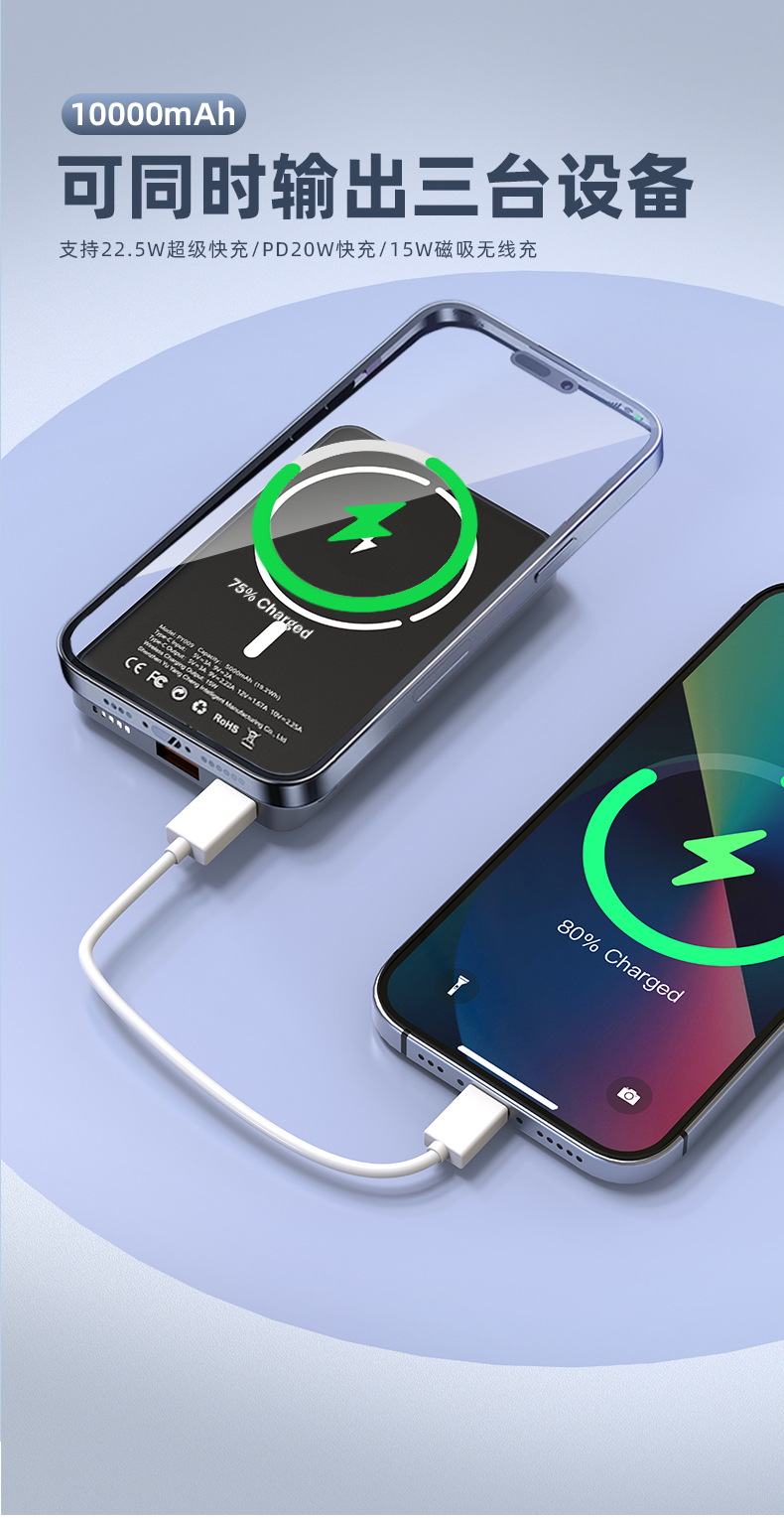 Ultra Wireless Magnetic Power Bank 10000mAh 20W Fast Charging ABS+Alloy Portable Lithium Battery Pack for Phones Laptops New