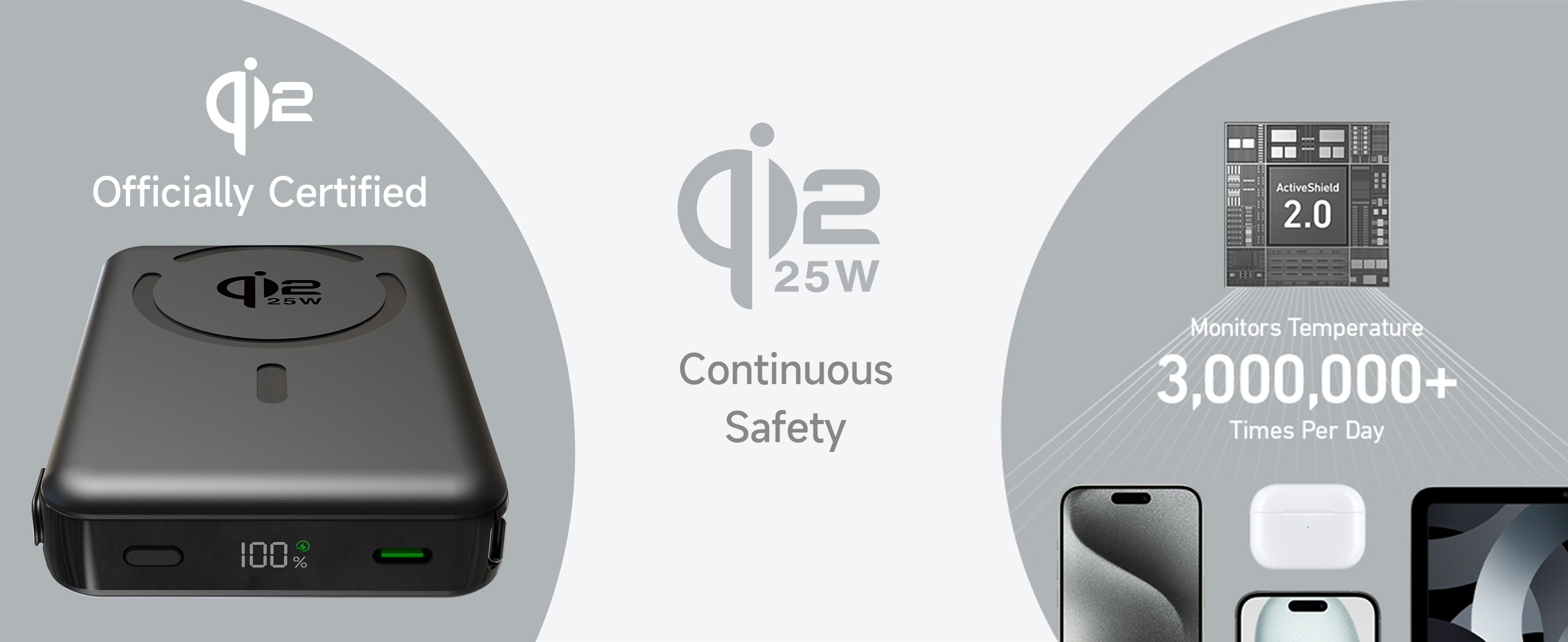 Qi2.2 Factory Magnetic Wireless Solid State Tech Power Bank and Holder Design Qi2.2 25W Fast Wireless Charge Extra Cable Design