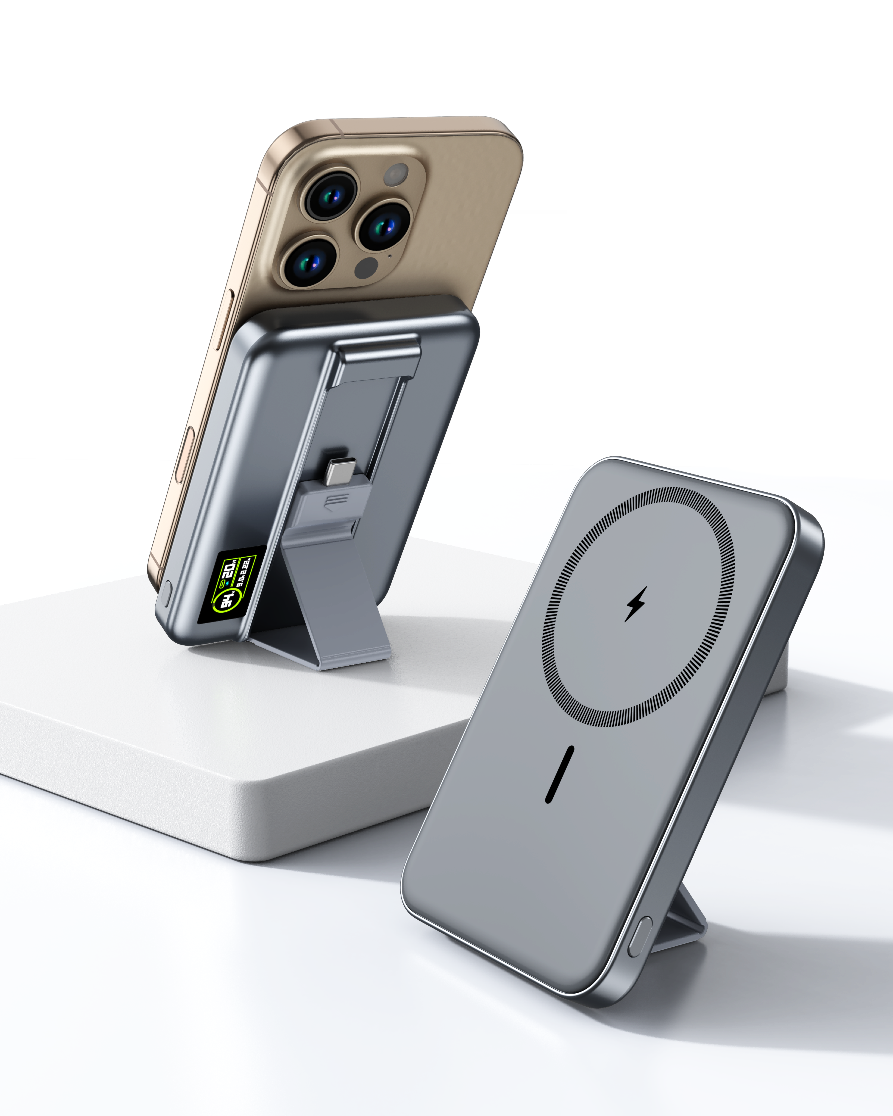 5000mAh Portable 15W Wireless Charge Power Bank PD 22.5W Fast Charging with Cables Magnetic adjustable bracket 