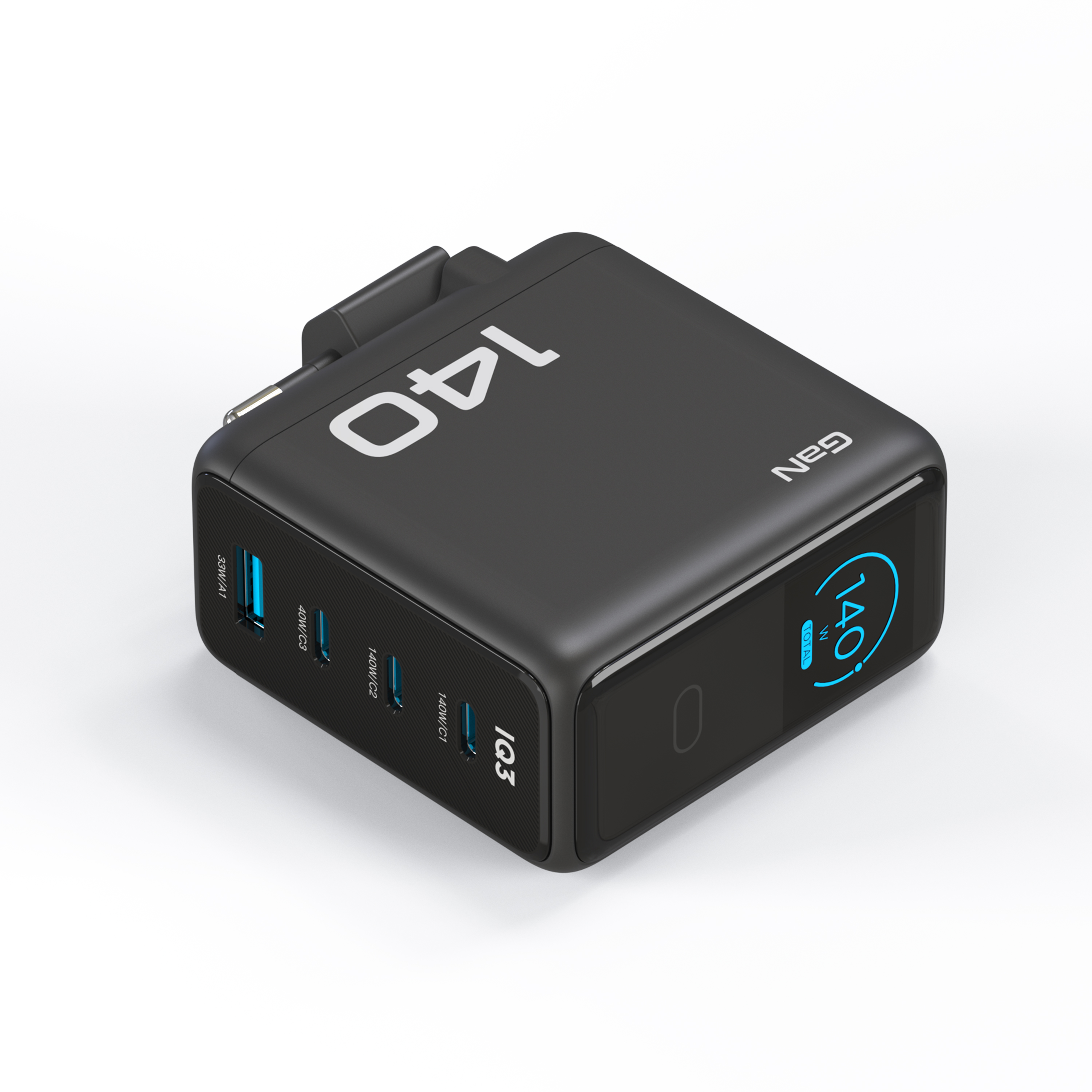 160W 3-Port Compact USB C GaN Charger Block, Smart Display and Touch Control, 140W Max Charging via Any Single Port, for MacBook, Laptop, iPhone 17/16/15 Series, iPad, and More