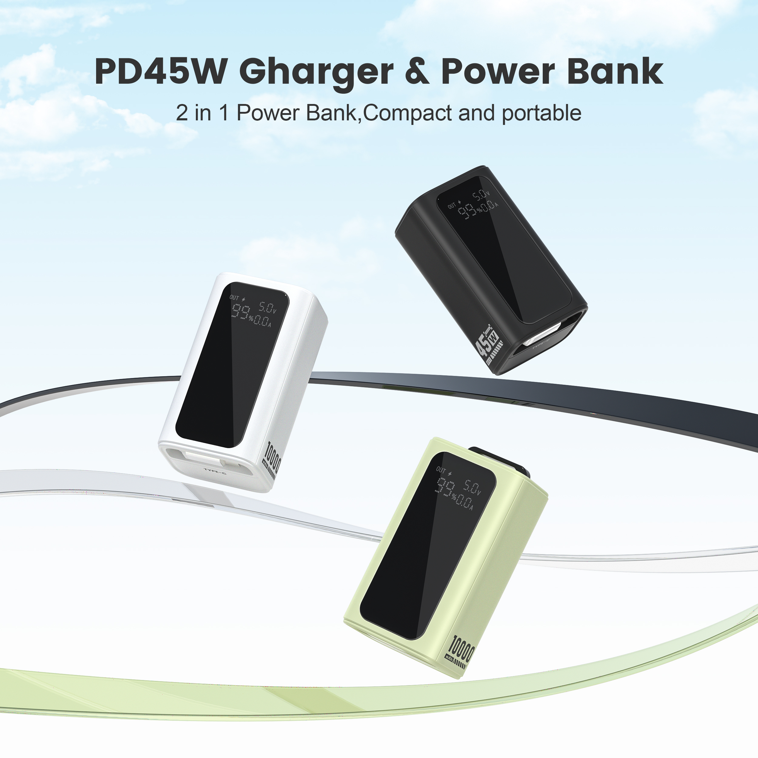 2025 New Laptop 80CM Retractable Cable Flask Hidden 10000mah 45W Color Display Powerbank pd45W Plug Socket