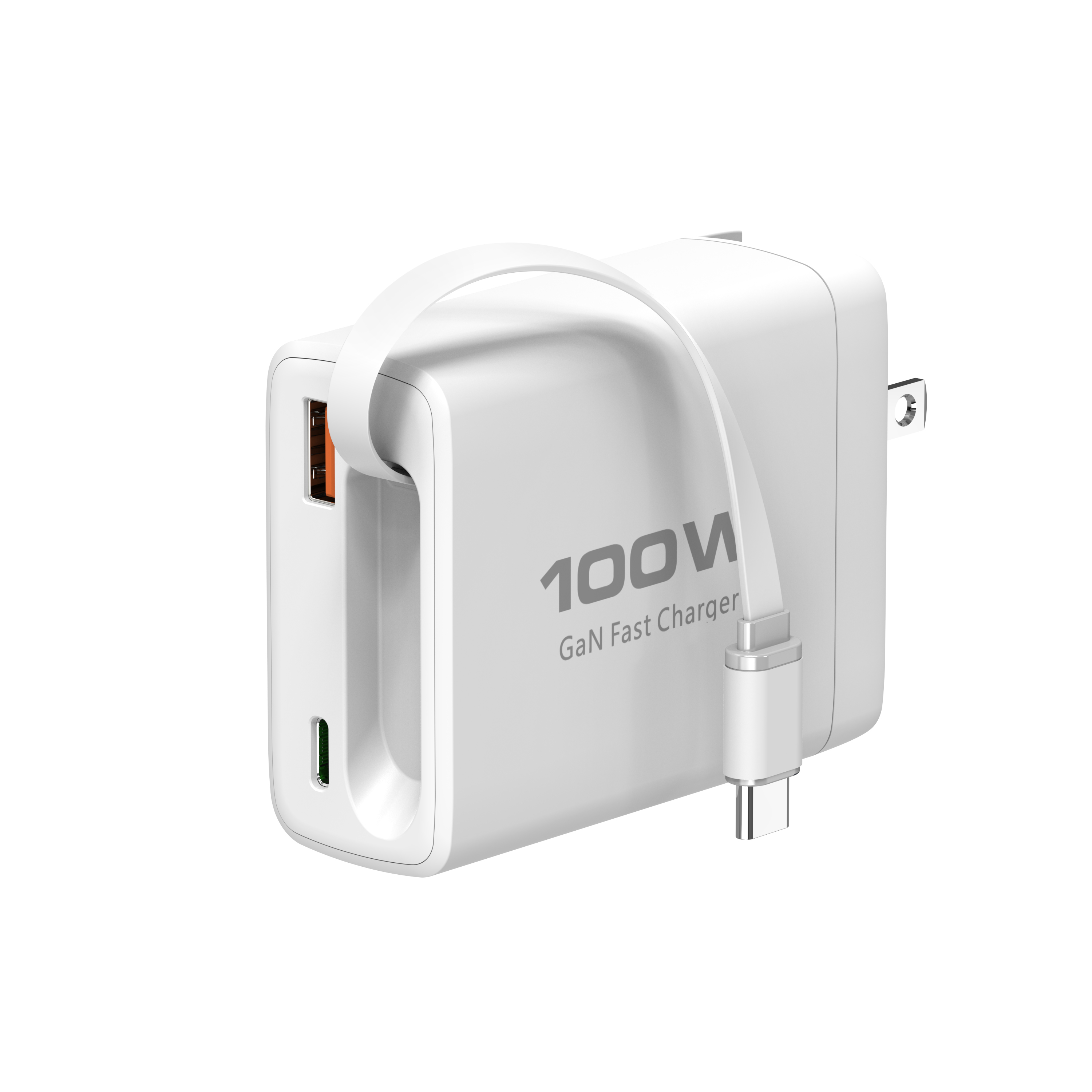 GaN PD 100W Travel Charger with Type C 100W Retractable Cable QC PPS Mini Portable Adapter USB C Wire Slim Phone Laptop Chargers