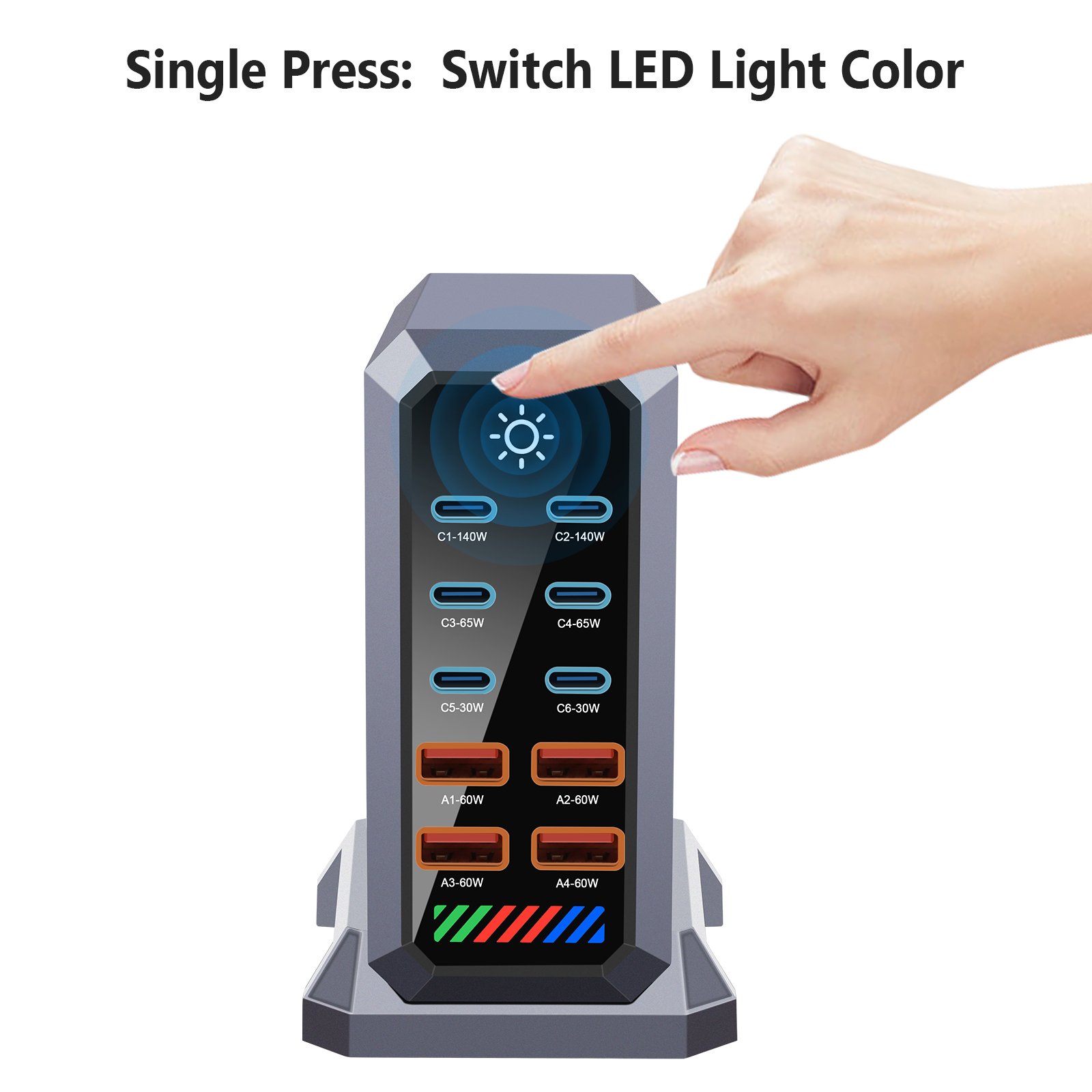 10-Port 660W Smart Desktop Charging Station 140W USB-C PD Quick Charge 3.0 OCP Short Circuit Protection EU 65W Adapter for Home/Industry 5V3A UK