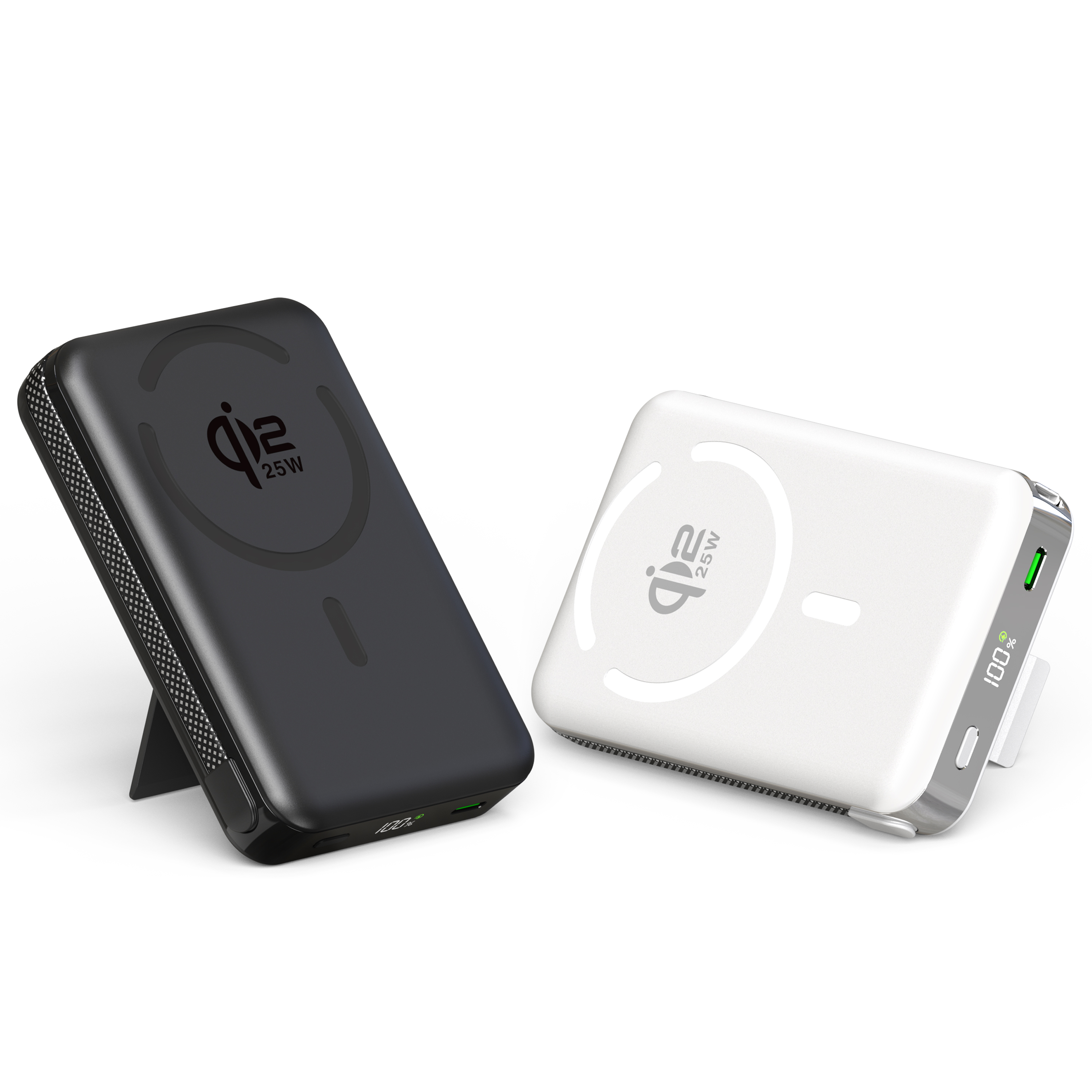 Qi2.2 Factory Magnetic Wireless Solid State Tech Power Bank and Holder Design Qi2.2 25W Fast Wireless Charge Extra Cable Design