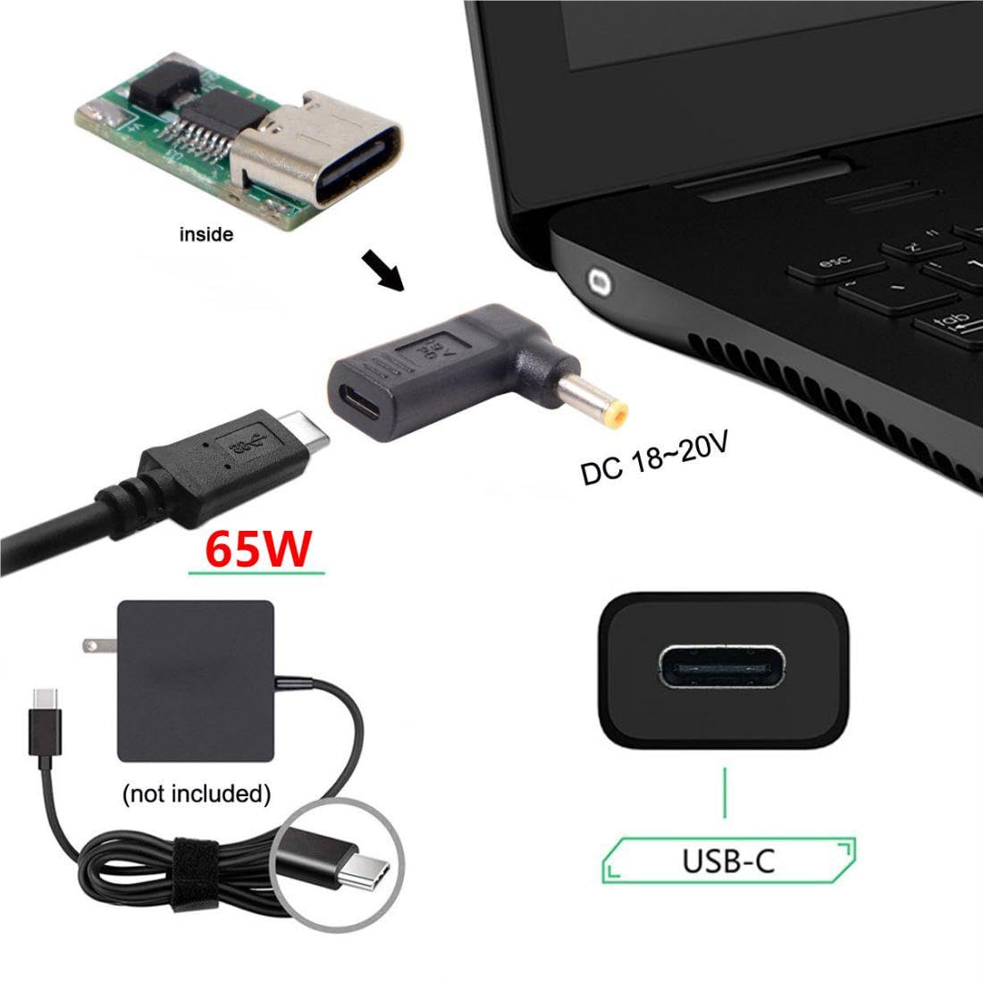 USB C to DC 5.0x3.0mm for samung /lg PD 65W Emulator Trigger Converter Adapter