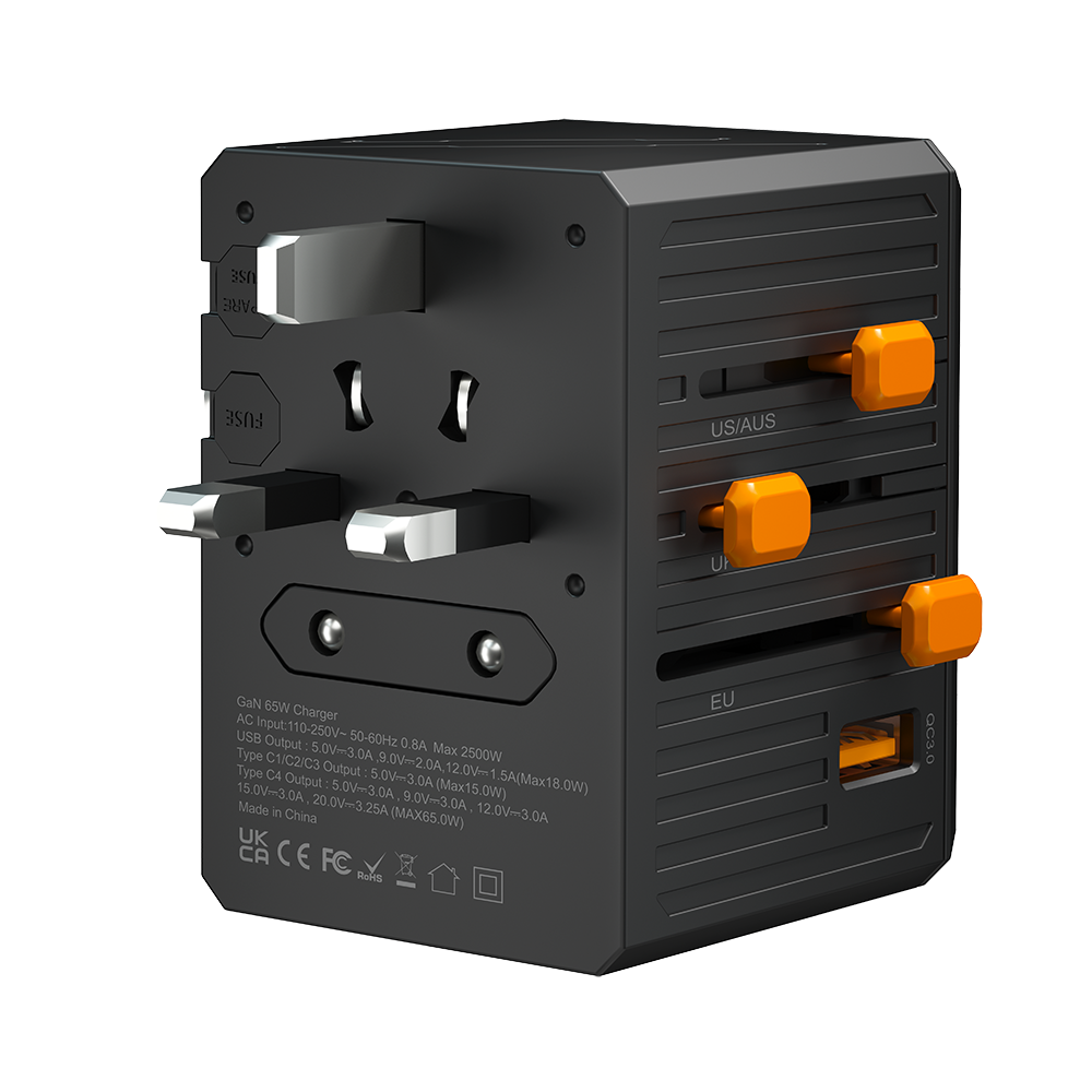 PD65w World Travel Adapter Electric Power Socket European Travel Plug Adapter Universal Power Socket with 4 C1A