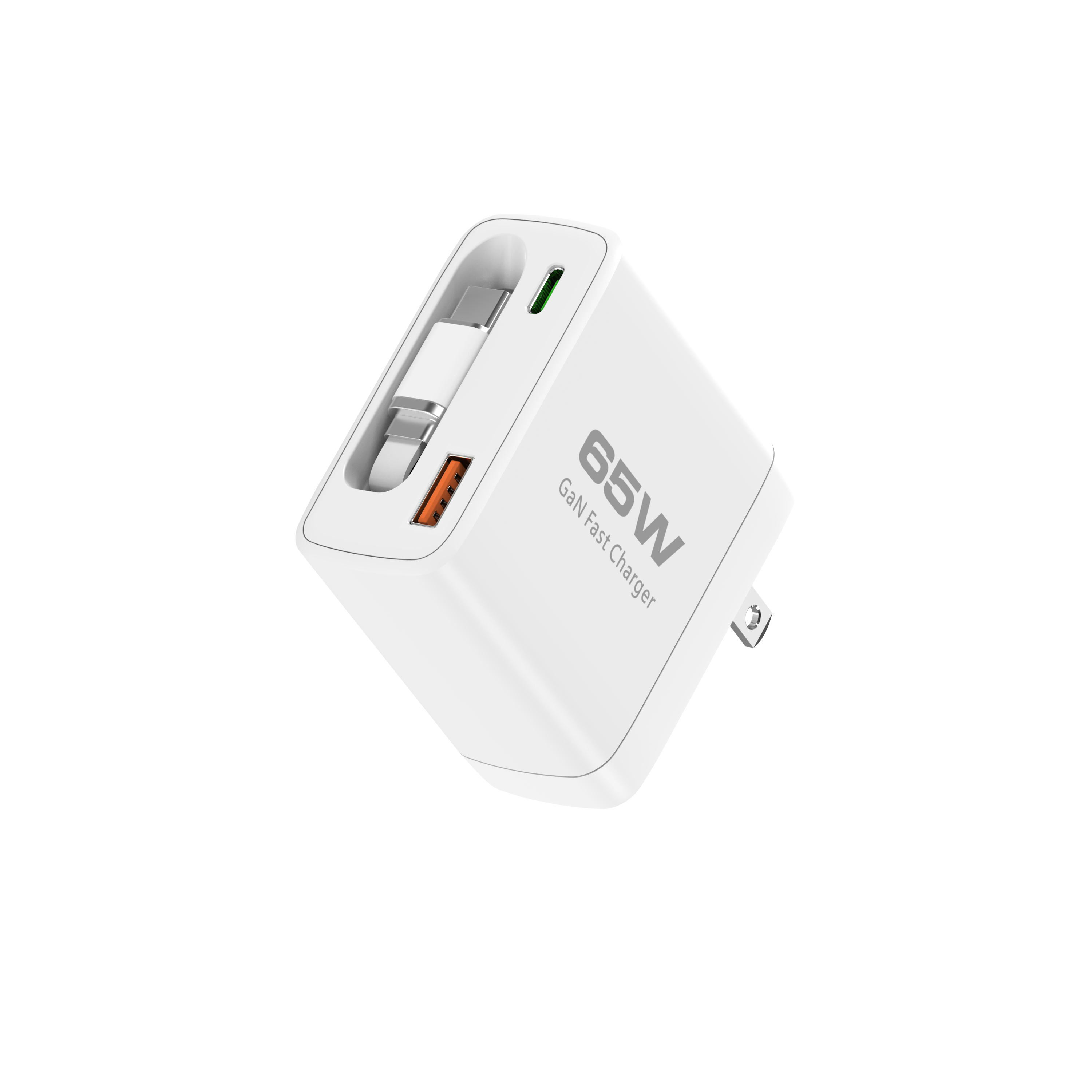 65W Retractable USB C Charger, Retractable Charger with Type C Cable and QC18W PD30W Port, PD PPS Fast Charging Block with Foldable Plug for iPhone 16 15 14 13 12 11, Galaxy, LG, Pixel, Pad, Tablet