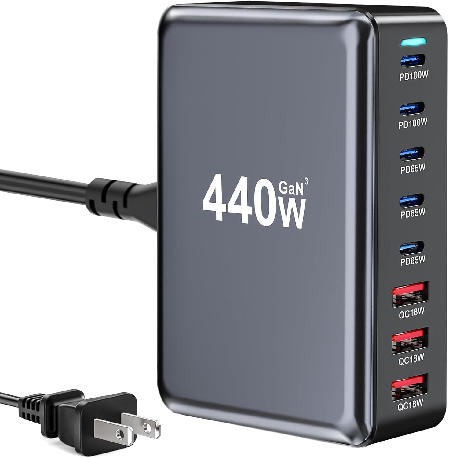 USB C Fast Charger 440W, USB C 8-Port Multi GaN Adapter Block, Charging Station Hub, Fast PD 100W 65W Laptop Adapter QC 18W for MacBook Pro/Air/All iPad, Samsung DELL, Steam Deck, iPhone 16/15