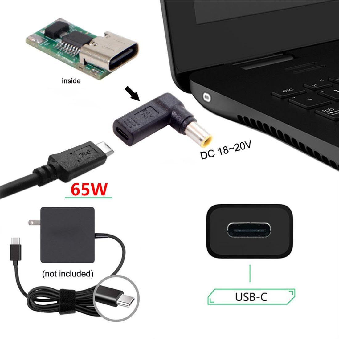 USB C to DC 7.9x5.5mm for lenovo PD 65W Emulator Trigger Converter Adapter Type-C Input to DC 20V Output