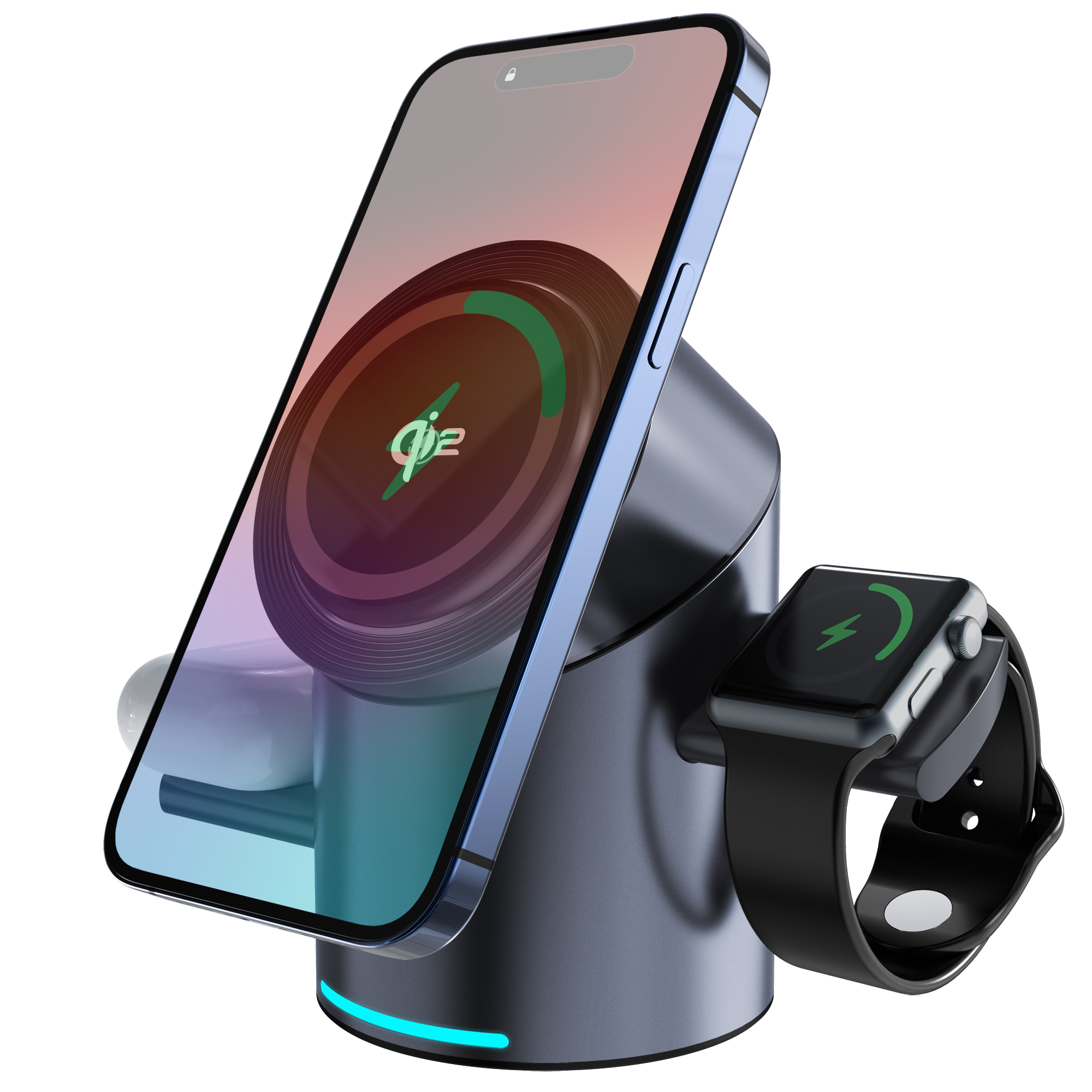 Rotatable wireless charging station, CubeTrick-X Qi2 15W Fast charging, 3-in-1 wireless charging station, for Apple Watch charger, for iPhone 15, 14, 13, 12 series, AirPods