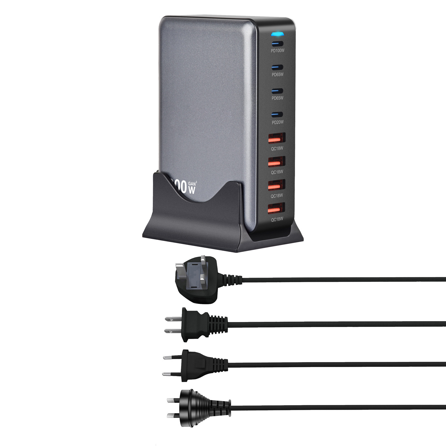 200W USB C Charger Block,GaN IV Charging Station 8 Ports,QC4.0 Fast Charging Station Hub+PD 65W USB C Laptop Charger Adapter Compatible with MacBook Air/Pro,DELL,iPhone 16/15,iPad,Steam Deck-Black