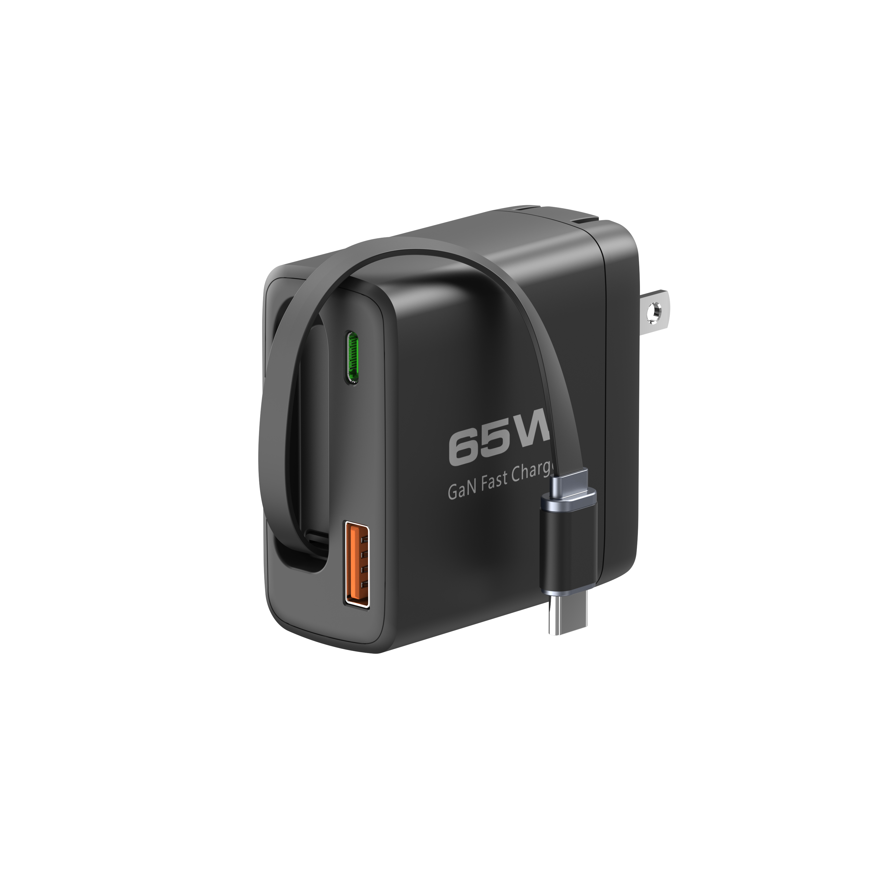 65W Retractable USB C Charger, Retractable Charger with Type C Cable and QC18W PD30W Port, PD PPS Fast Charging Block with Foldable Plug for iPhone 16 15 14 13 12 11, Galaxy, LG, Pixel, Pad, Tablet