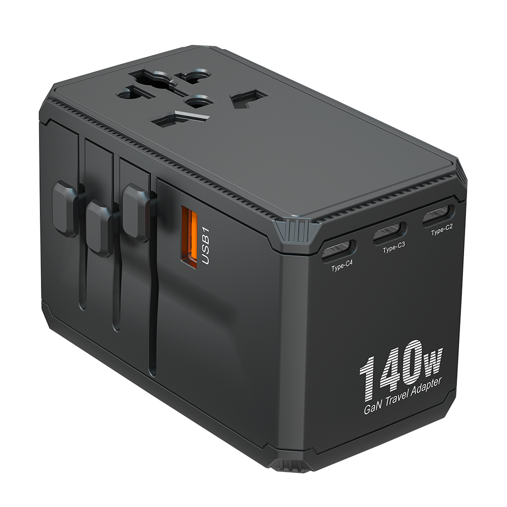 140W GAN Universal Travel Adapter 2024 New Product Electrical Socket Travel Adaptor with 2500W 4 Type C 1 USB UK US AU EU Plug