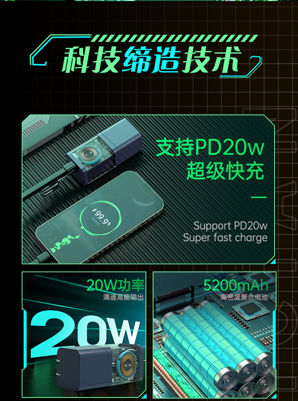 Magnetic Power Bank Adapters PD 20W 5200mAh Fast Charger 4 in 1 Detachable for Watch for Phone EU US Portable Charger
