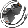 4 in 1 Retractable Wall Charger with Dual USB Ports and 25.6in Lightening and Type-C Cables, 40W 84W 120WFast Charging Foldable Block Compatible with ipad,iPhone 16/15, airpods,Galaxy, Pixel, More