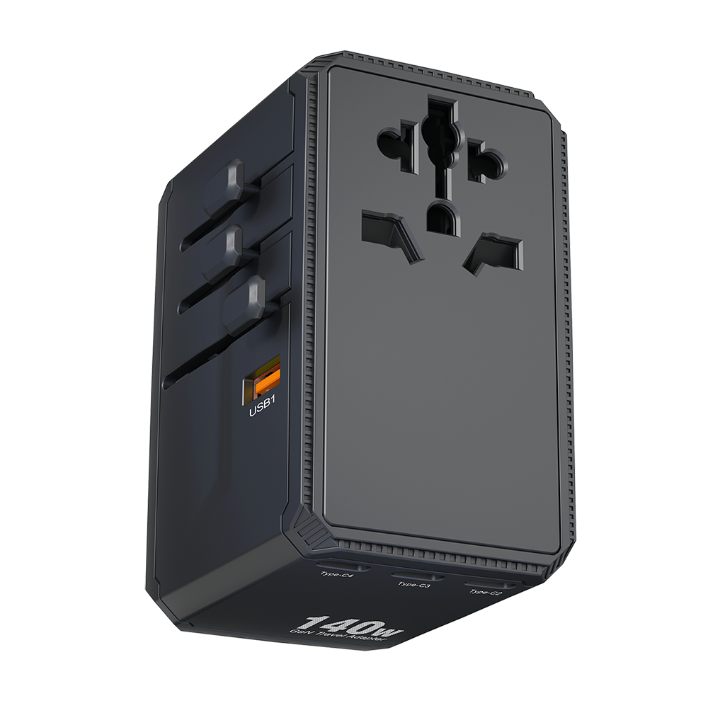 140W GAN Universal Travel Adapter 2024 New Product Electrical Socket Travel Adaptor with 2500W 4 Type C 1 USB UK US AU EU Plug