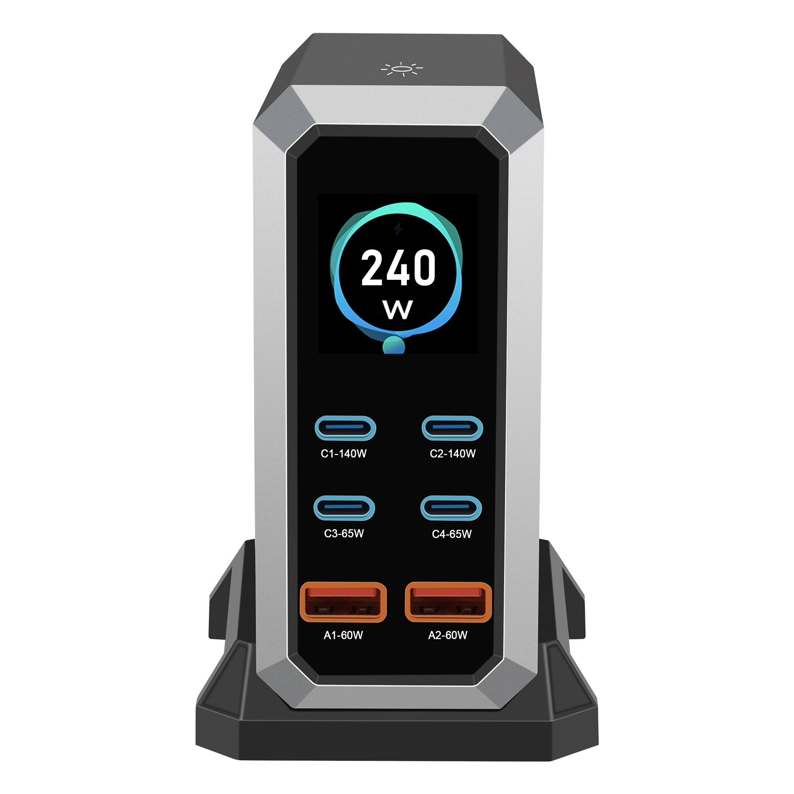 240W TFT Display 4C2A GaN Desktop Charger USB Type C PD3.1 3.0 PPS US EU AU UK KC JP Plug Portable PD Adapter for Macbook