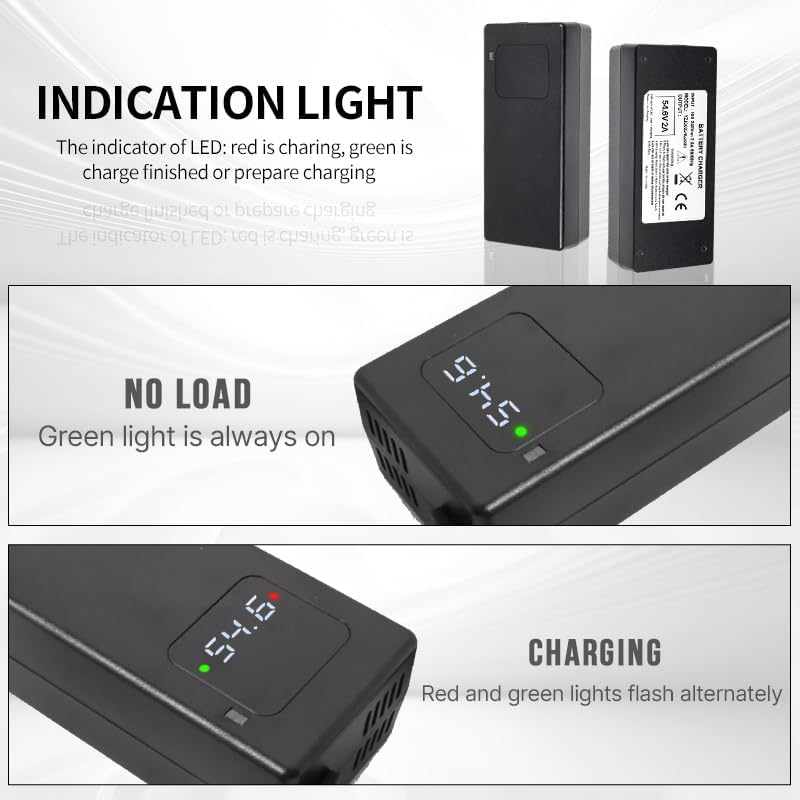 54.6V 2A Battery Charger 48V Charger Power Supply Adapter for 48v Li-ion Battery Pack, HD Display of Current Charging Voltage, Multiple Security Protection and Smart Shut-Off Charging