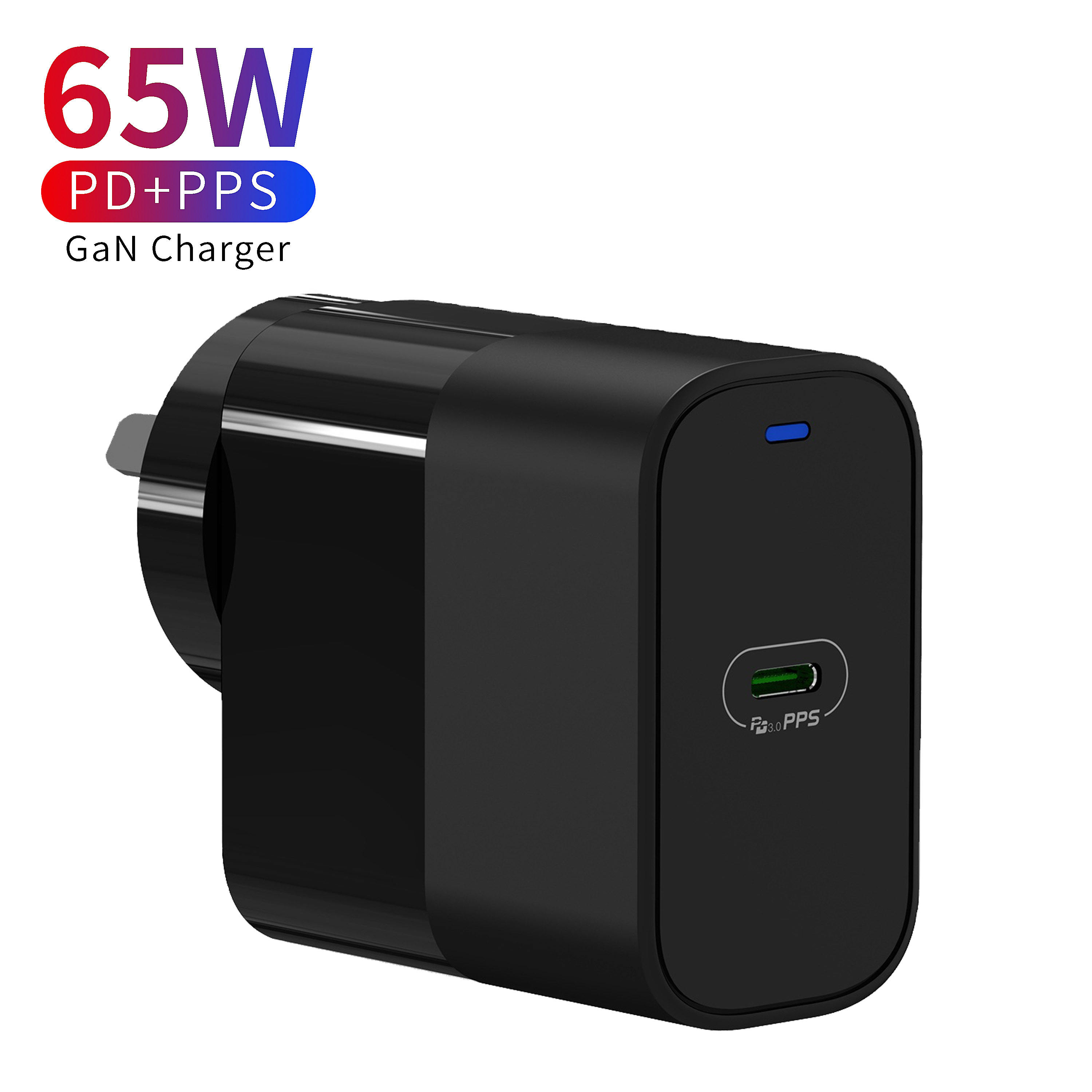 HUNDA Folding Plug PPS QC 4.0 Single Type C Port 65W PD Gan Charger for Mobile Phone And Laptop