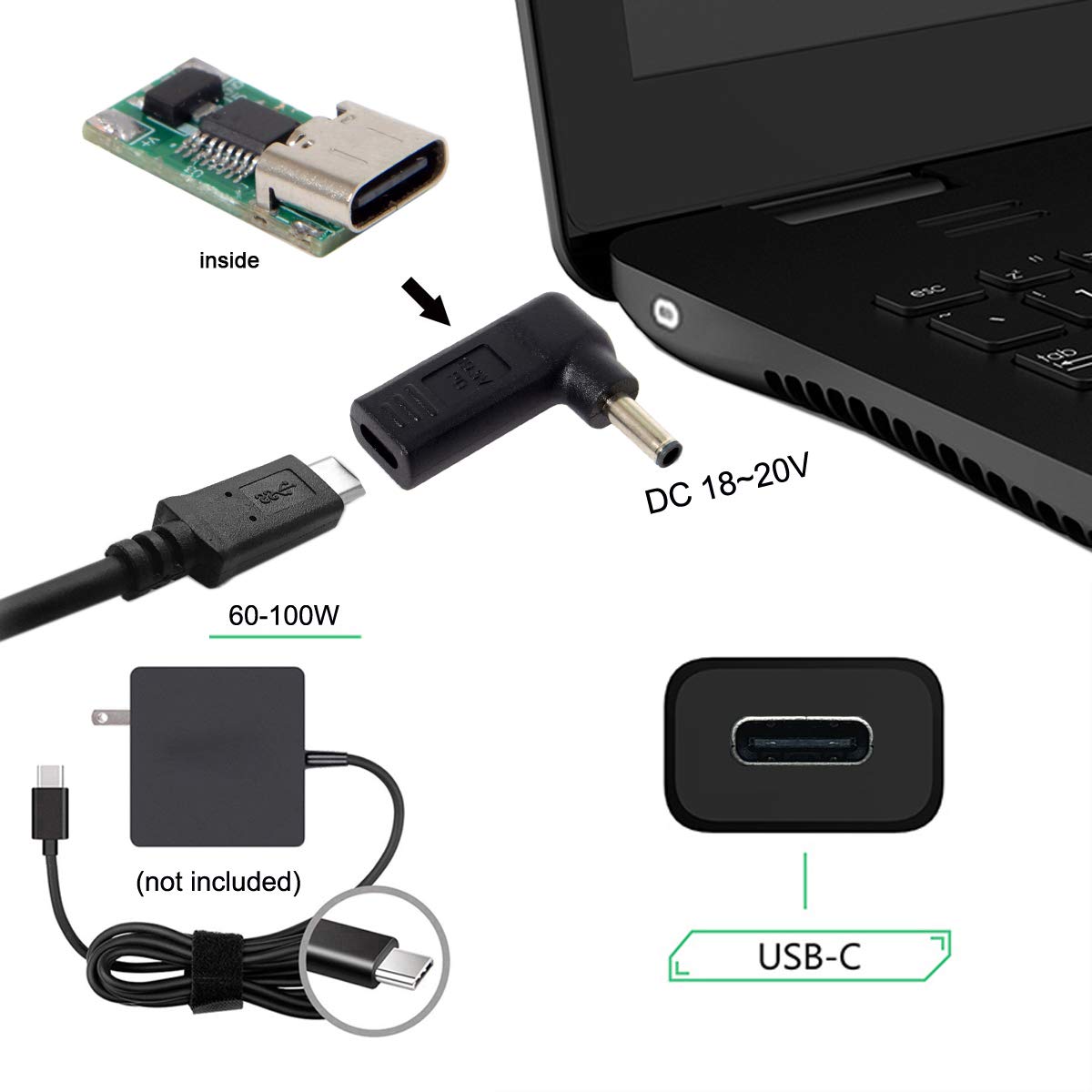 90 Degree Angled USB 3.1 Type C USB-C to DC 4.5mmx3.0mm Adapter Emulator Trigger for dell