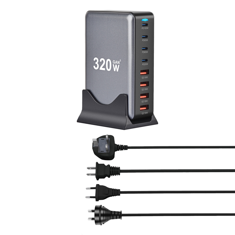 320W USB C Fast Charger Block, 8 Port USB Charging Station, GaN Ⅲ Pro 100W PD PPS Port Fast Charging Station Hub, Laptop Wall Charger Compatible with MacBook/iPhone 16/iPad/Galaxy S23/22 et