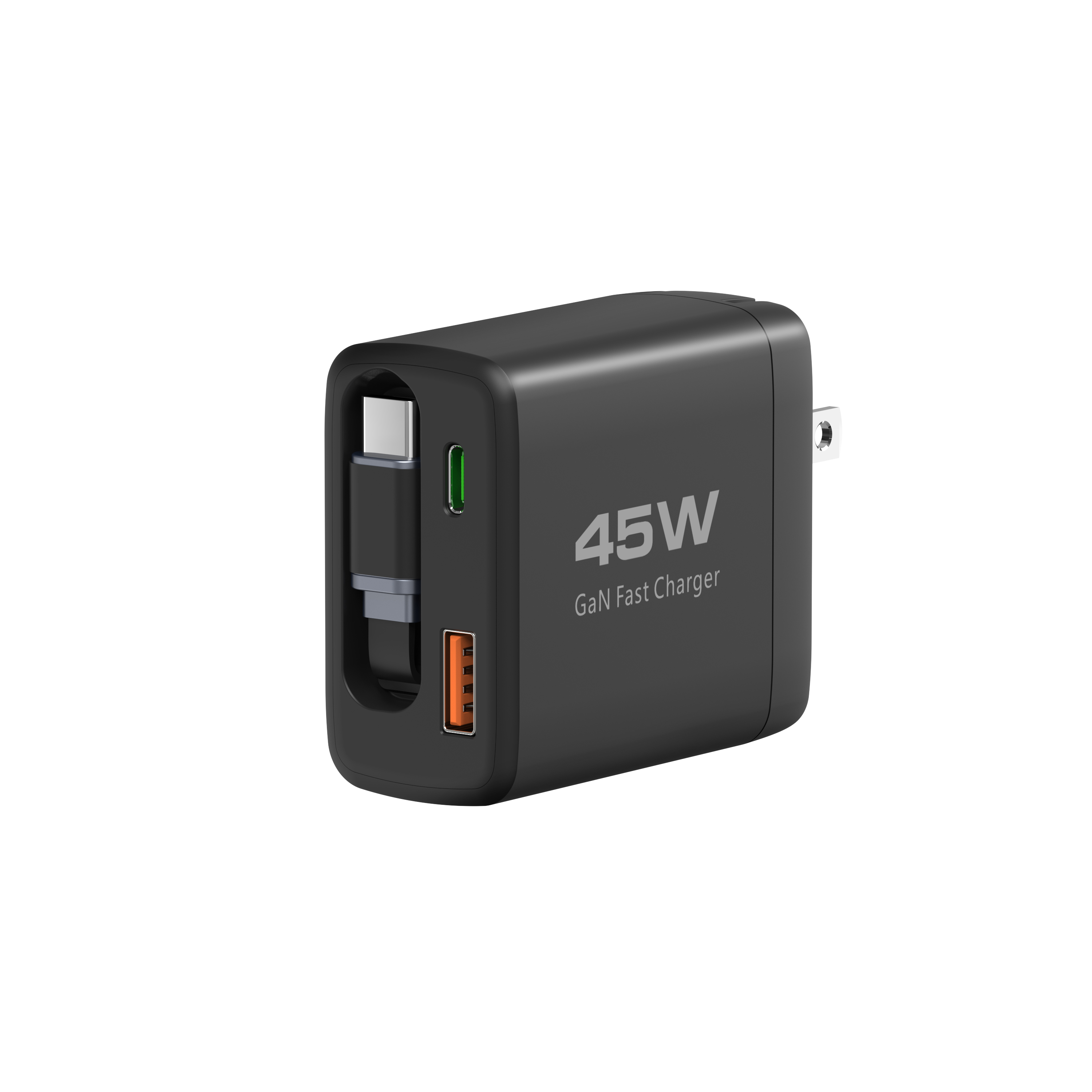 45W Retractable Wall Charger, GaN6 Fast Charger with 45W Retractable Type-C Cable and 1A1C Port, Portable Retractable Charger Wall Plug for iPhone 16/15 Pro Max/iPad/Galaxy/Pixel