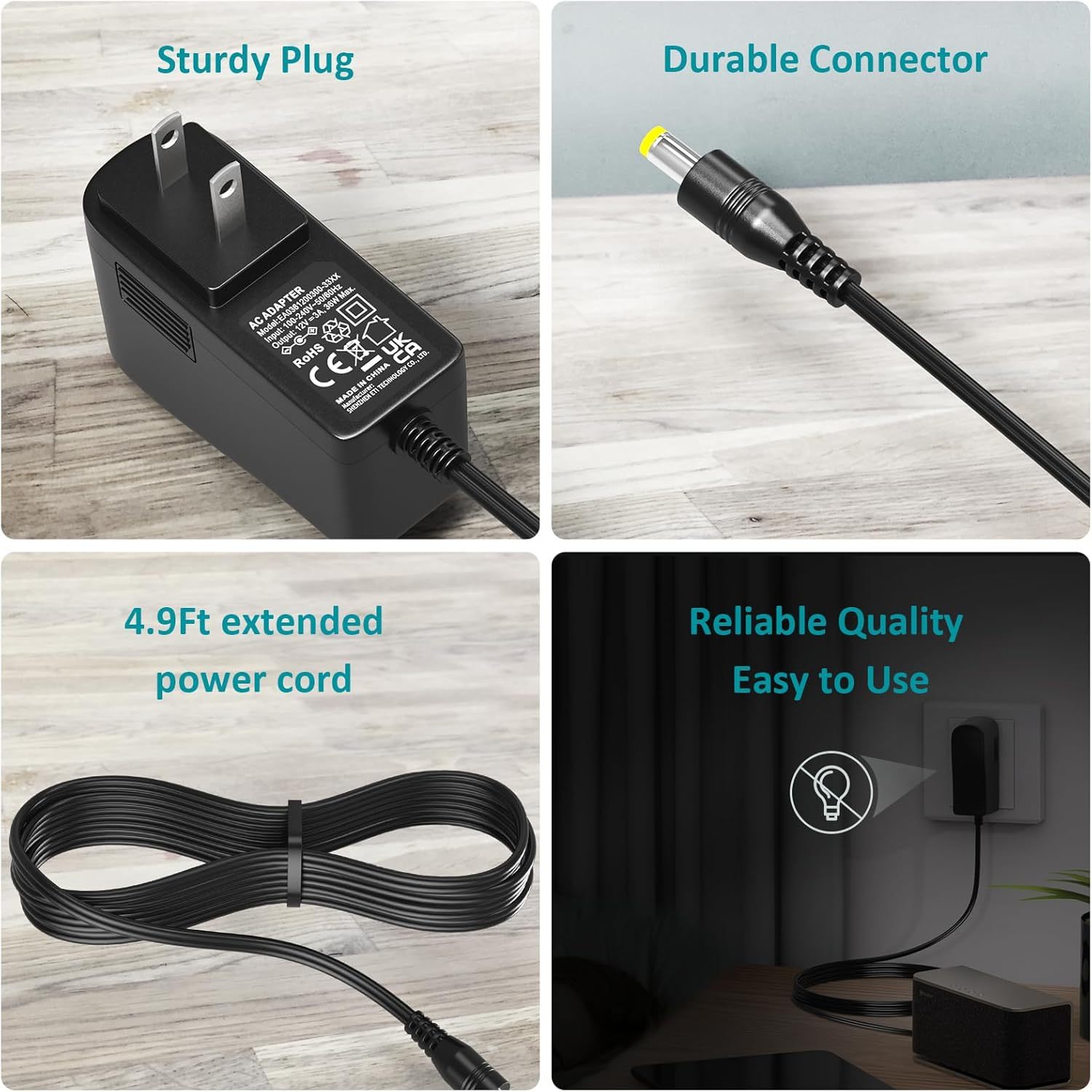 12V 3A 36W Universal AC/DC Adapter 12 Volt 3 Amp 2.5A 2A 1.5A 1A 500mA Power Supply Charger DC 12V Power Cord for Router DVD Player Speaker LED Strip Light CCTV Security Camera