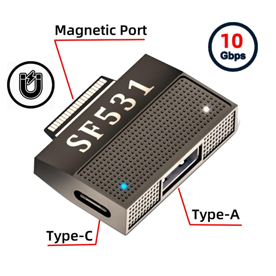 SF531 Surface Magnetic Adapter with USB 3.1 Type-A 5V & USB C 15V Data Charge Port for Surface Pro9 Pro8 Pro7 Pro6 Pro X Go Book
