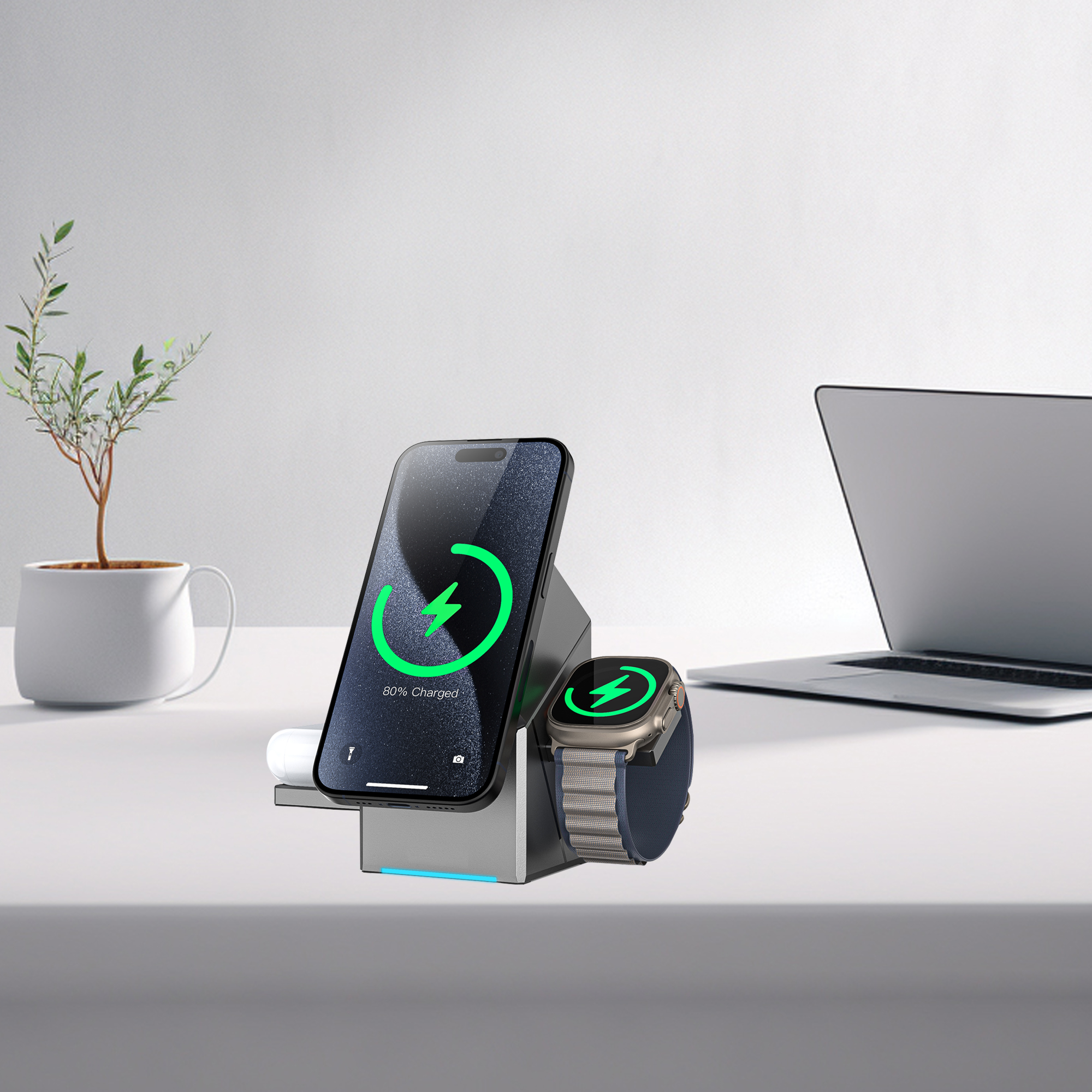 Wireless Charging Station, CubeTrick-X Qi2 15W Fast Charge, 3 in 1 Wireless Charging Station for Apple Watch Charger, for iPhone 15, 14, 13, 12 Series, AirPods