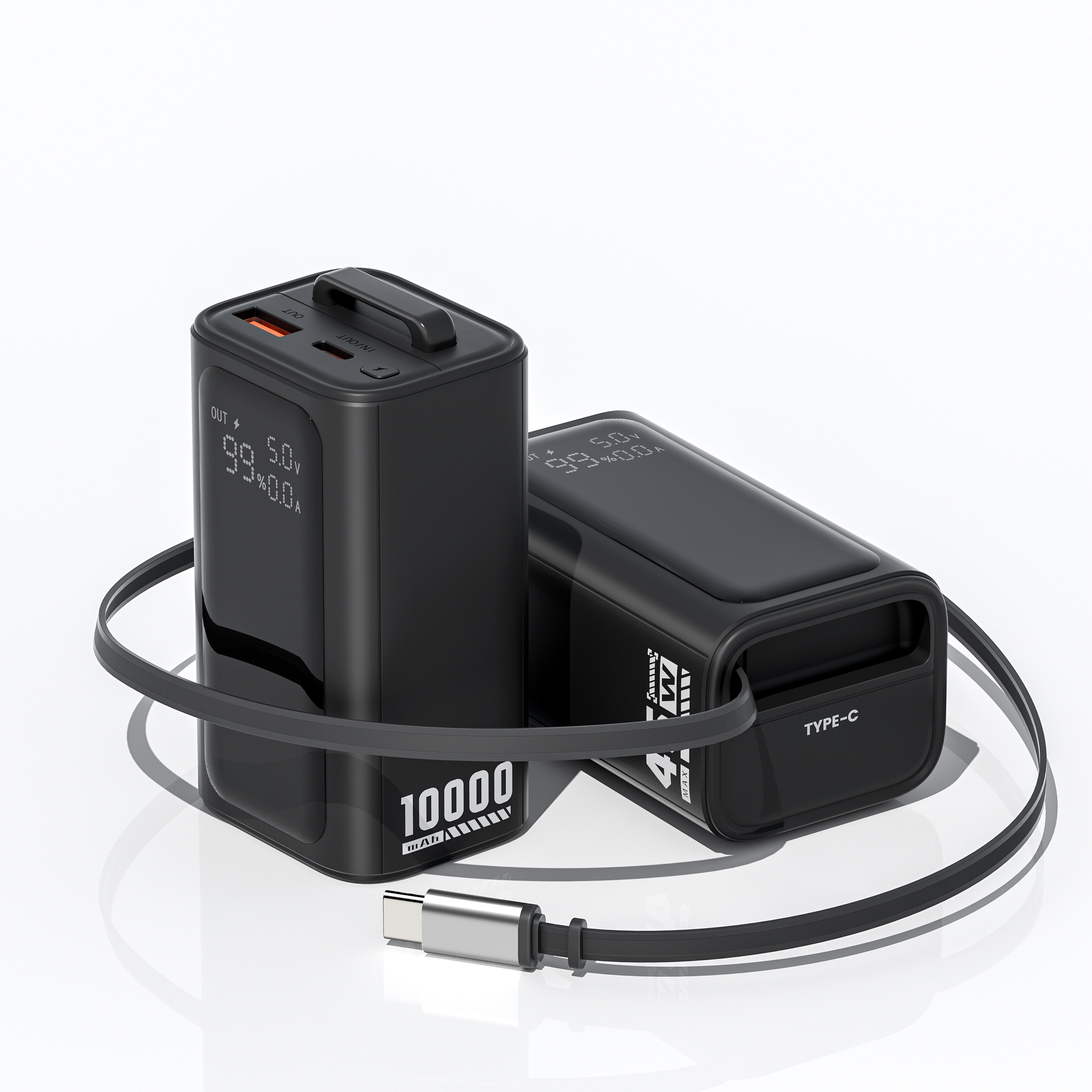 2025 New Laptop 80CM Retractable Cable Flask Hidden 10000mah 45W Color Display Powerbank pd45W Plug Socket