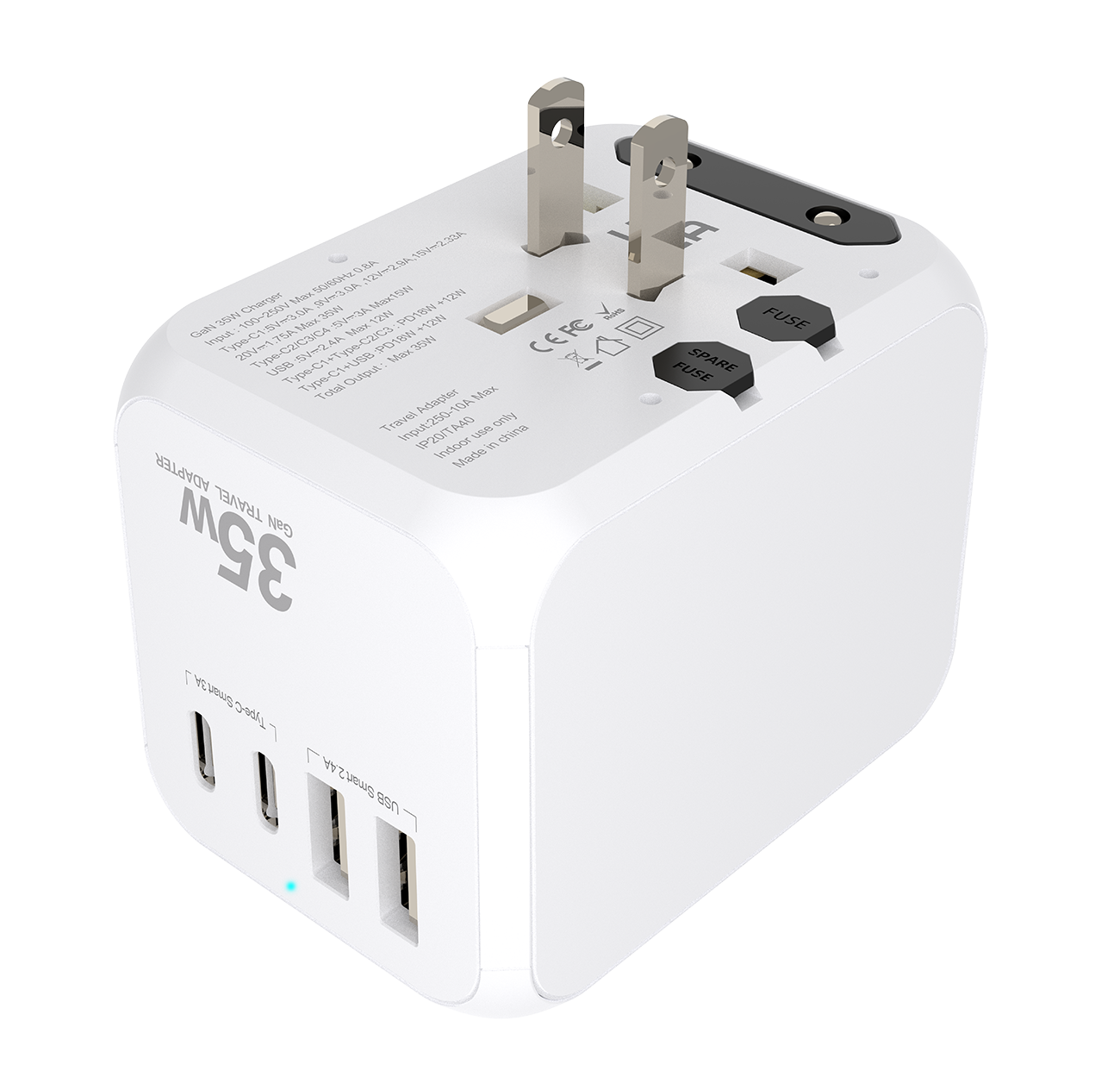 Universal Travel Adapters VeSmart International Plug Adaptor 5 Port USB C 35W Worldwide Power Adapter for US to Europe UK AUs