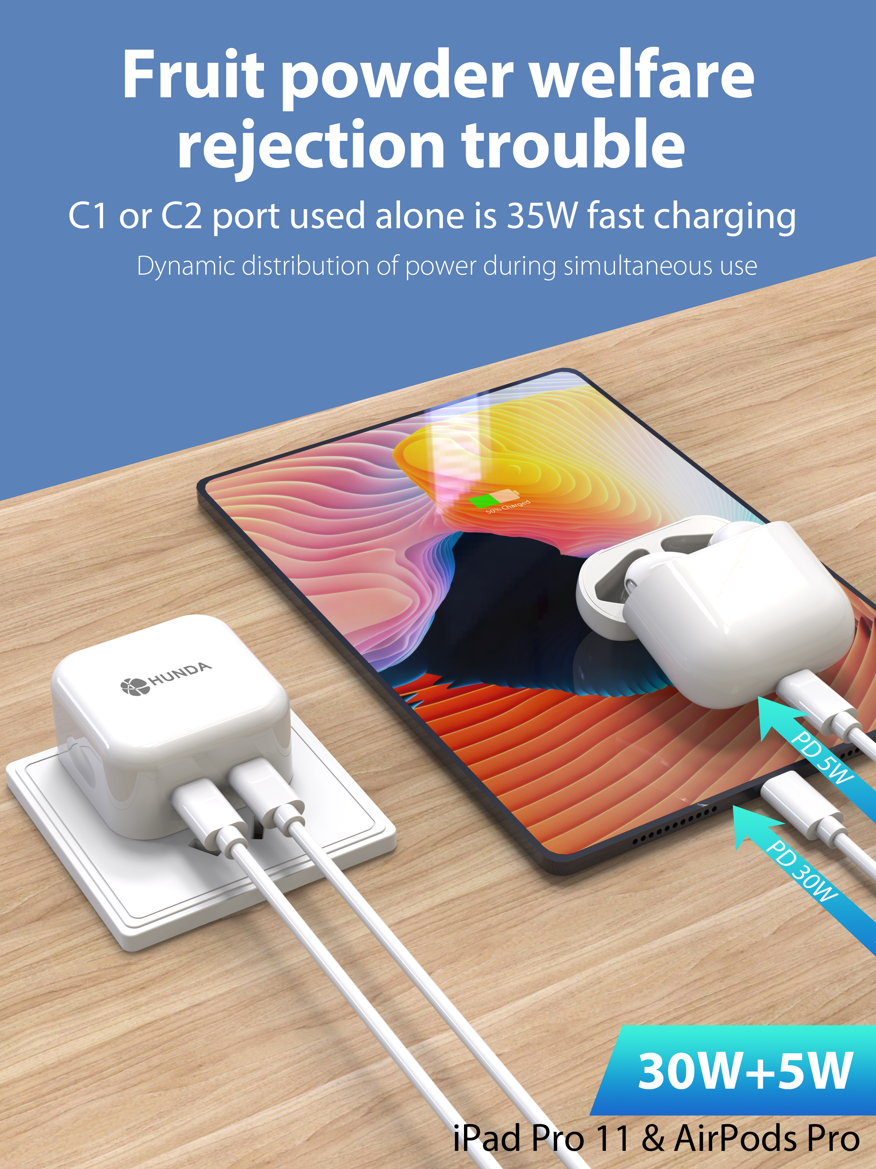 A2107-C2 Hot Selling dual USB-C port 35W power adapter charger plug 