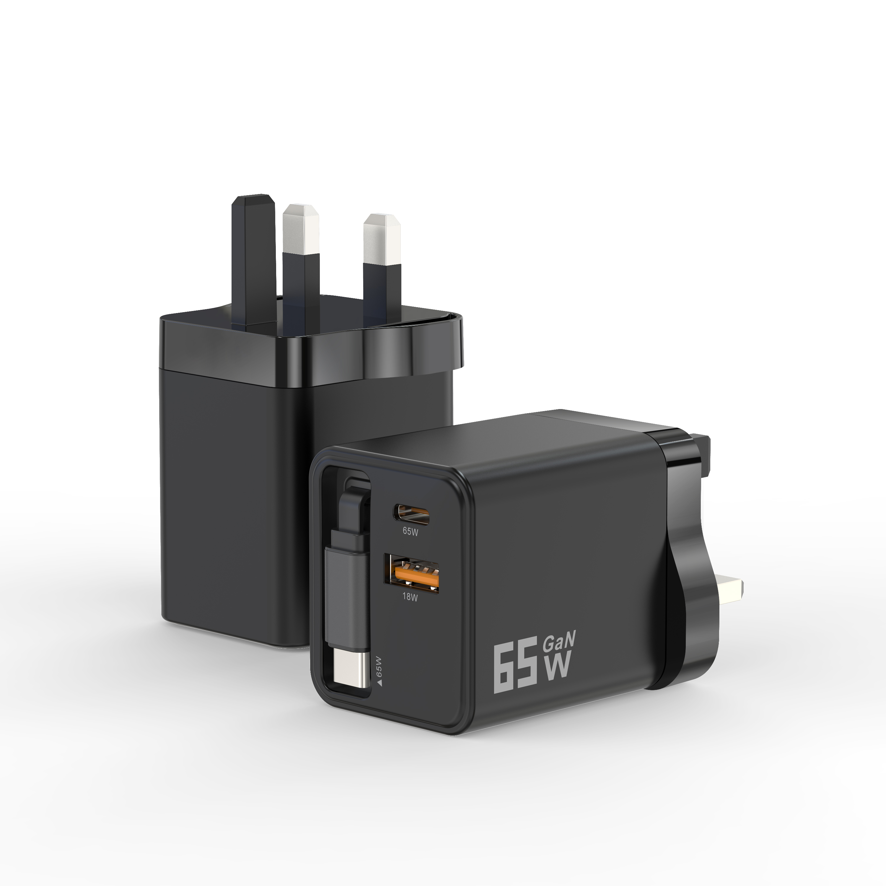 65W USB C Charger Block with Retractable Type C Cable and Dual Port Travel Charger (GaN3), PD PPS Fast Charging Foldable Wall Charge for MacBook,Lenovo IdeaPad,iPhone 16 Pro Max,Galaxy S24 and More