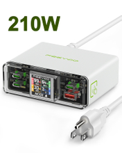 USB C Charger, 210W GAN Fast Laptop Charging Block with Display PD 100W USB-C can Serve as MacBook Pro/Air,iPhone pro max,iPad,Pixel,Samsung Galaxy,etc Charging Station