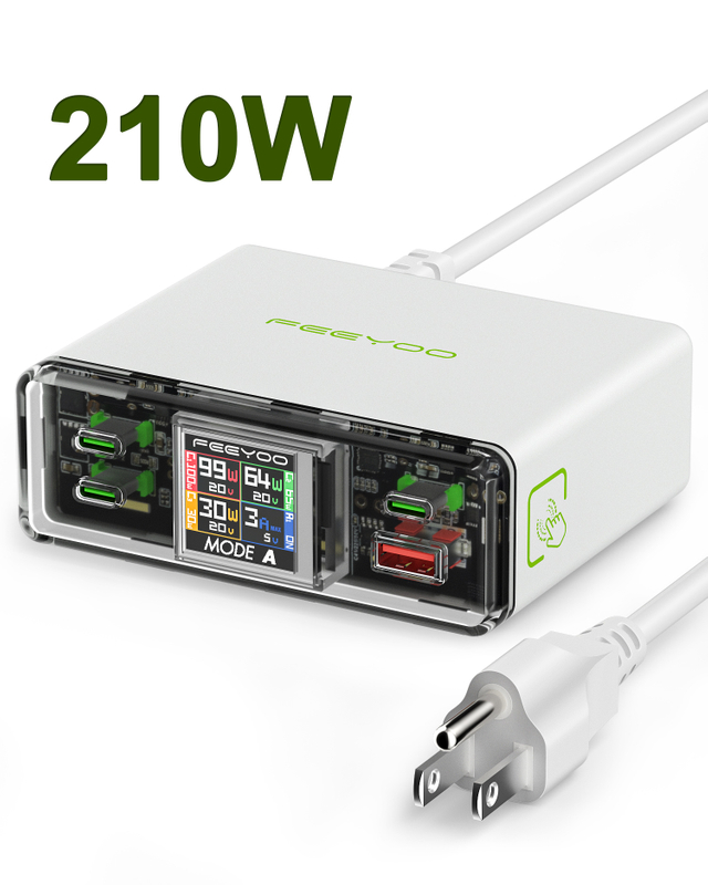 USB C Charger, 210W GAN Fast Laptop Charging Block with Display PD 100W USB-C can Serve as MacBook Pro/Air,iPhone pro max,iPad,Pixel,Samsung Galaxy,etc Charging Station
